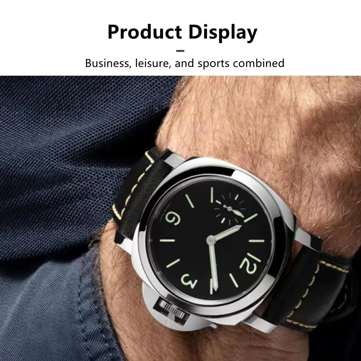 AIYIRUO Cinturino per Orologio in Pelle Vintage per Uomo 26mm Nero-Nero per Panerai - immagine 5