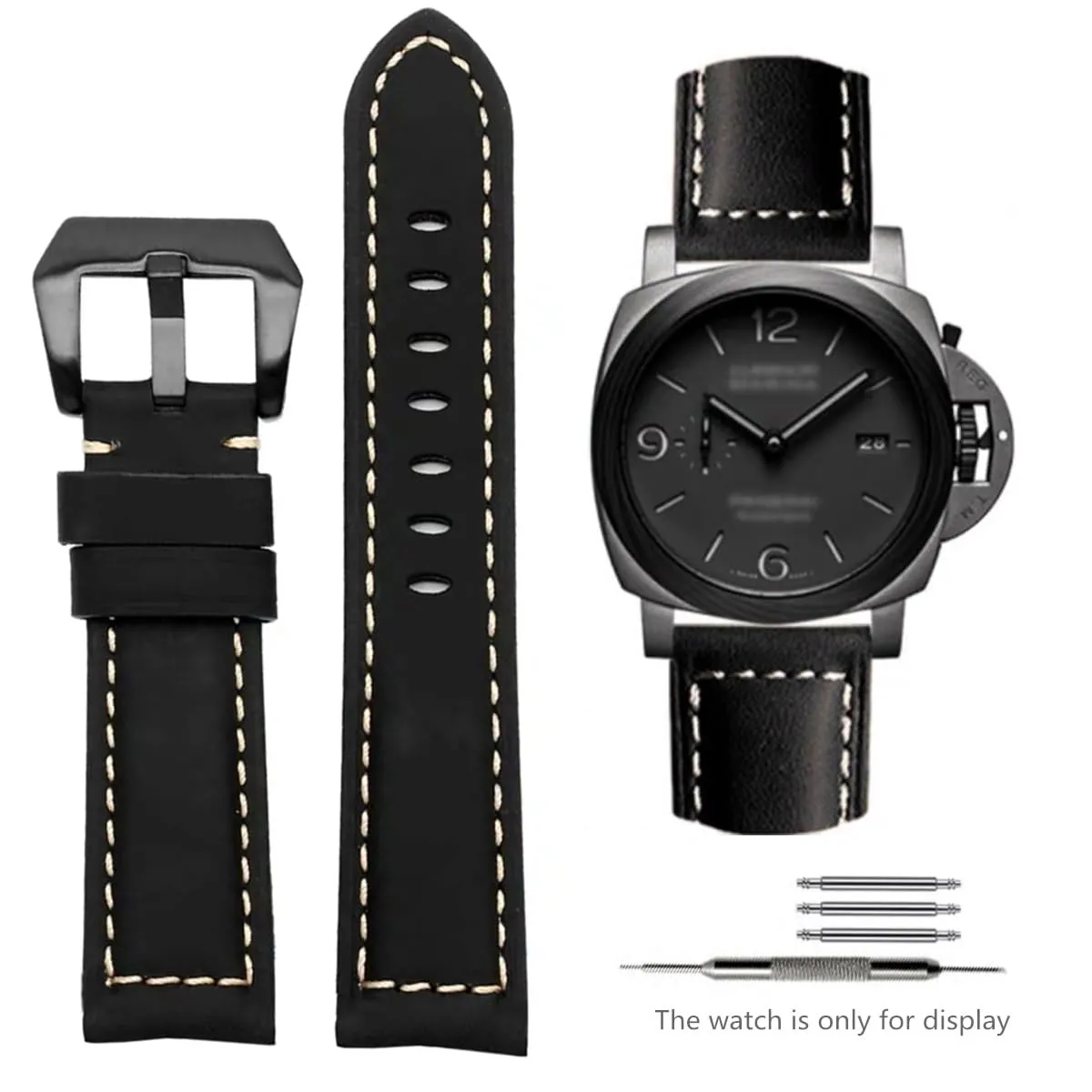 AIYIRUO Cinturino per Orologio in Pelle Vintage per Uomo 26mm Nero-Nero per Panerai - immagine 7