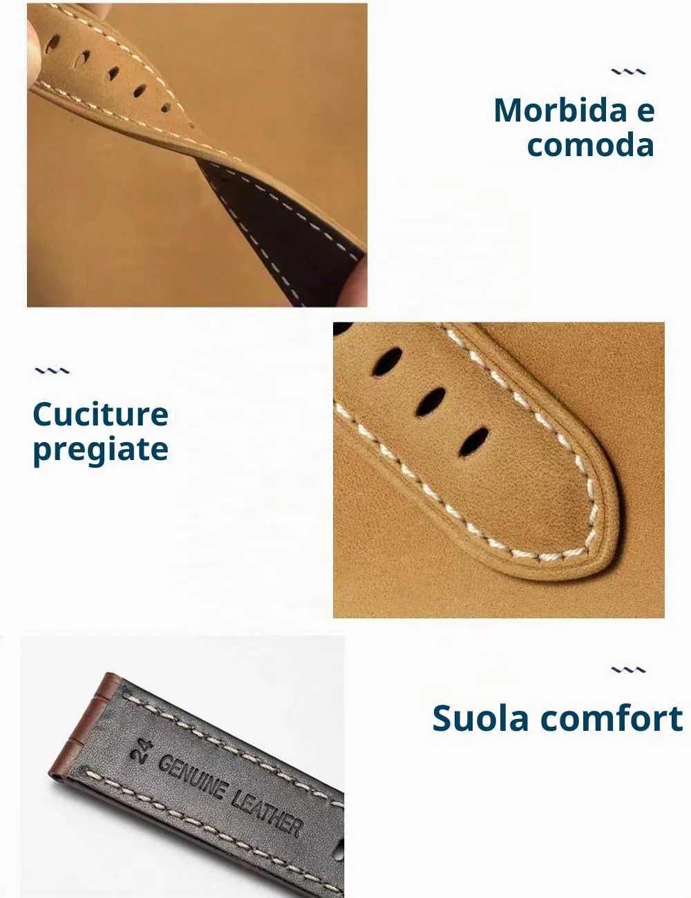 AIYIRUO Cinturino per Orologio in Pelle Vintage 24mm per Panerai - immagine 2
