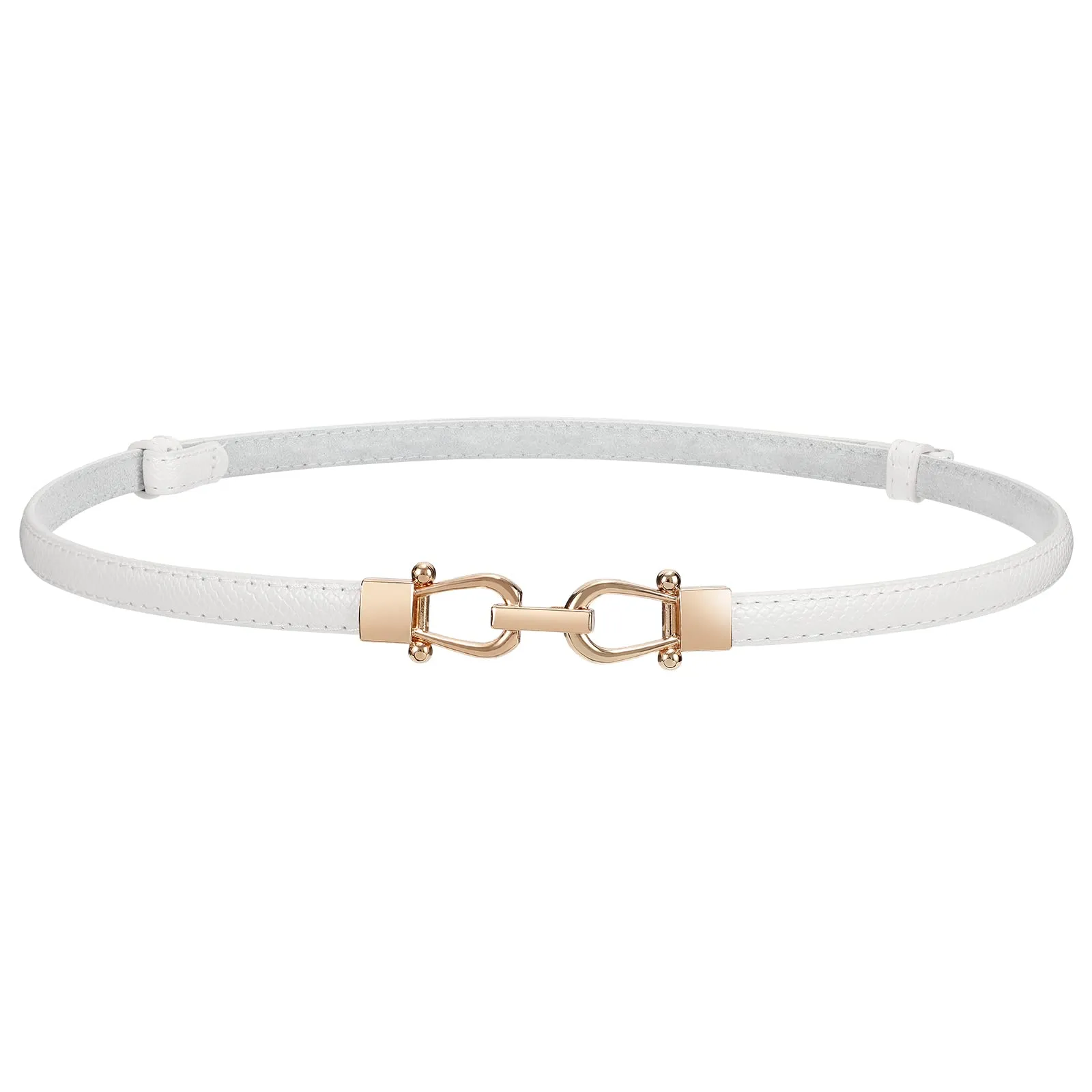 LEACOOLKEY Cintura Sottile in Pelle per Donna con Fibbia Dorata, Bianco Pelle di Serpente, 105cm - immagine 1