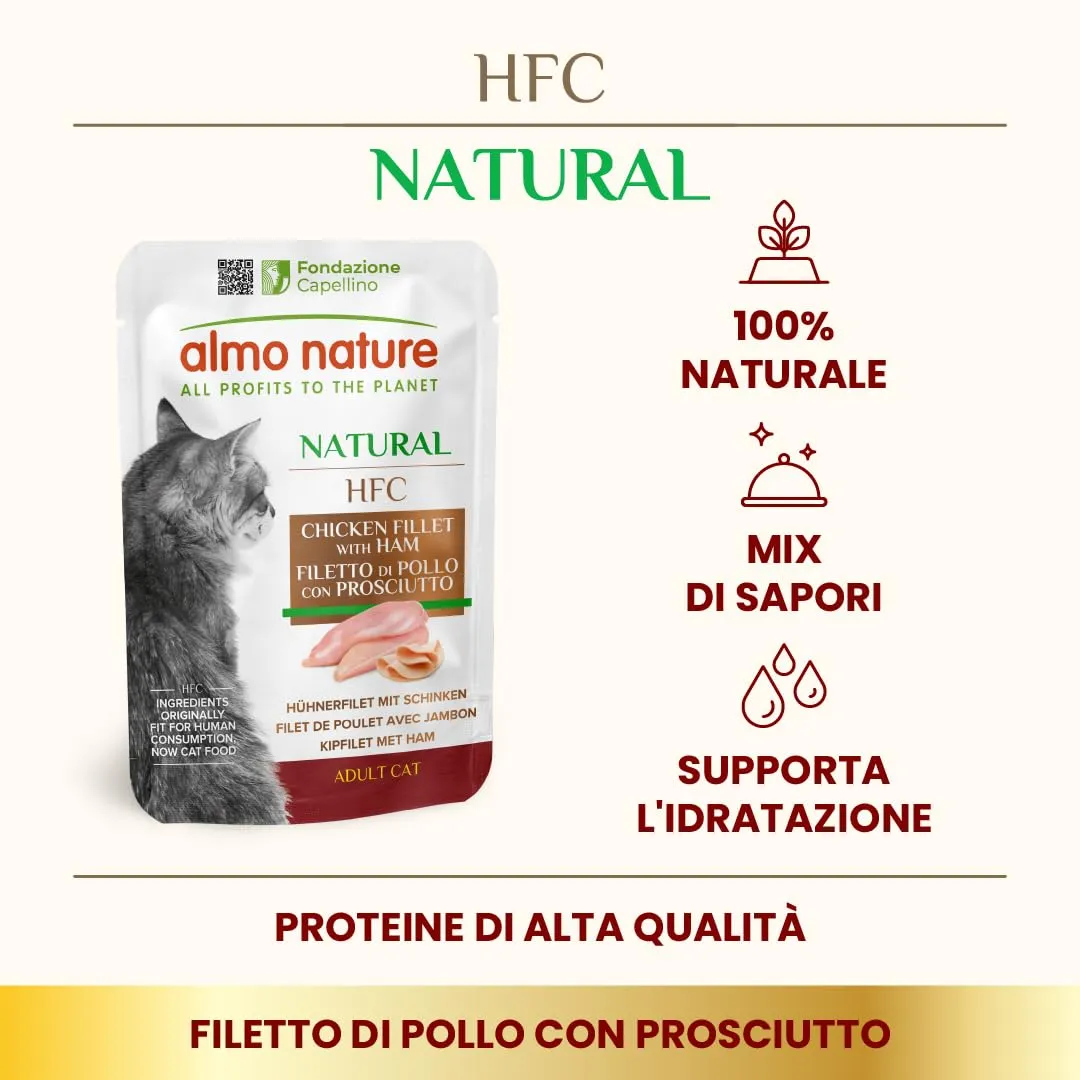 Almo Nature HFC Natural Alimento Umido per Gatti Filetto di Pollo con Prosciutto, 55g, Confezione da 24 - immagine 2