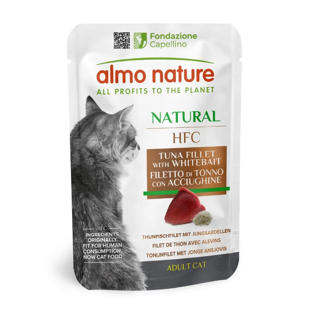 Almo Nature HFC Natural Alimento Umido per Gatti Filetto di Tonno con Acciughine, 55g, Confezione da 24 - immagine 1