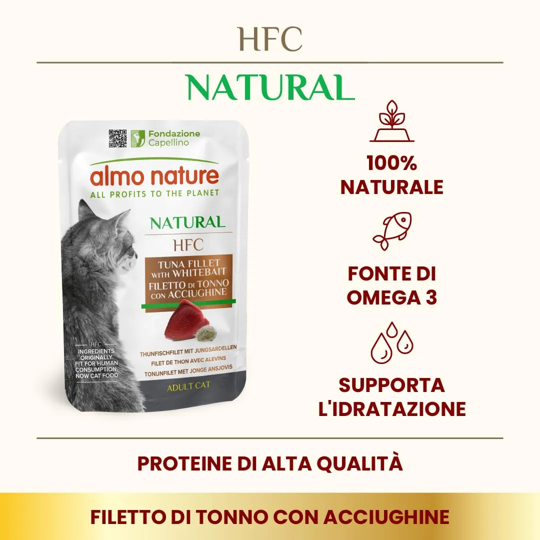 Almo Nature HFC Natural Alimento Umido per Gatti Filetto di Tonno con Acciughine, 55g, Confezione da 24 - immagine 2