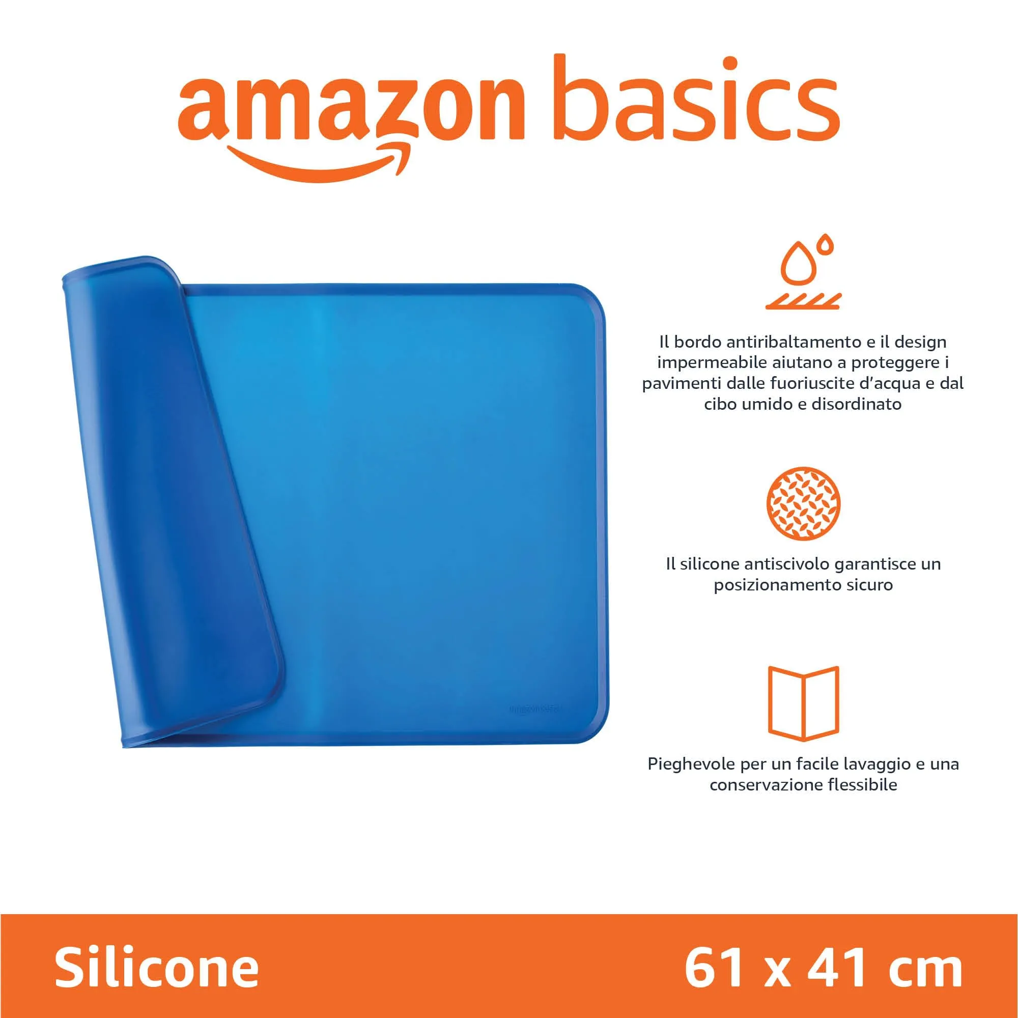 Amazon Basics Tappetino Sottociotola per Animali Domestici in Silicone, Impermeabile, 61 x 41 cm, Blu - immagine 2