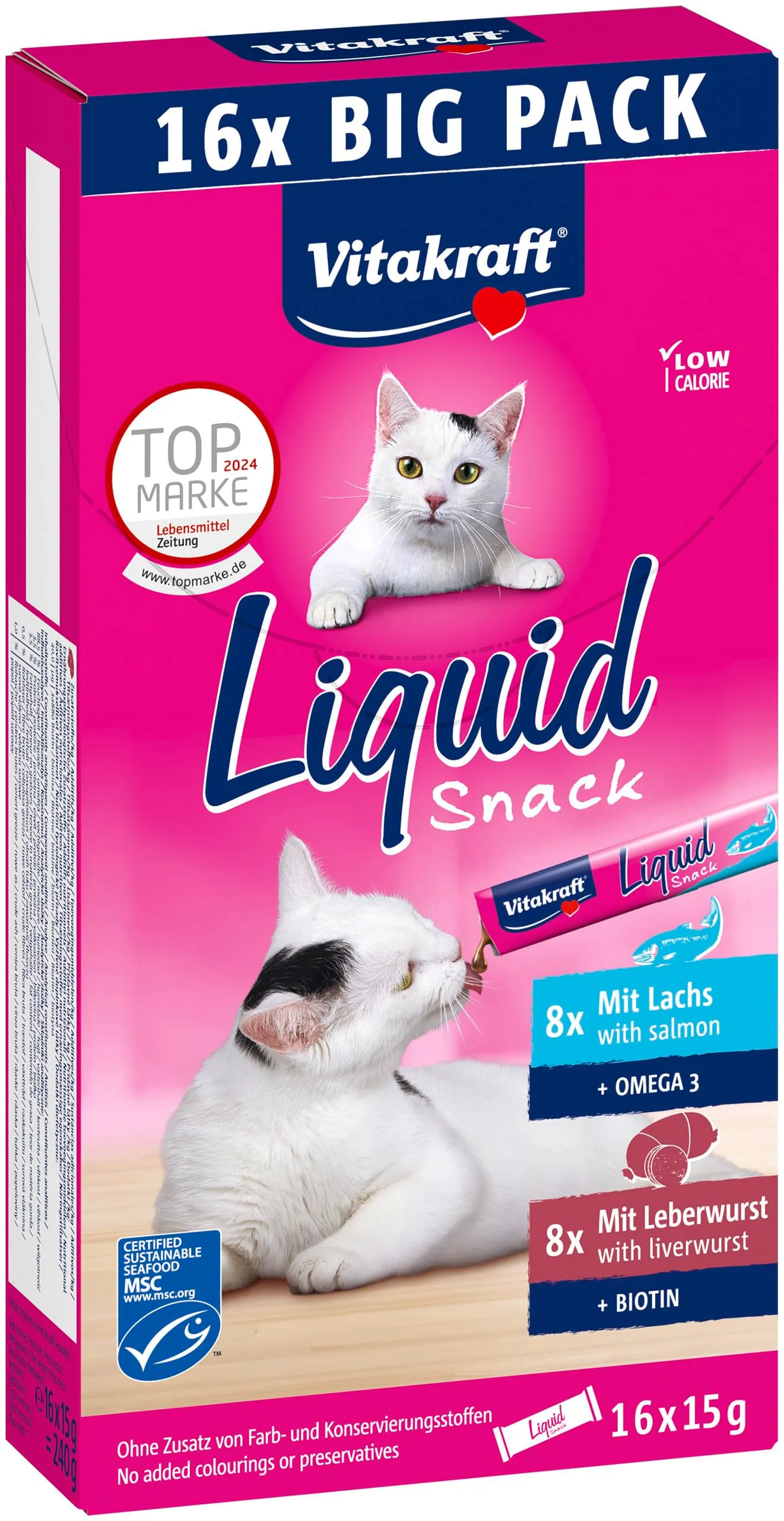 Vitakraft Liquid Snack, Paté di Fegato e Salmone (16 x 15 g) - immagine 1