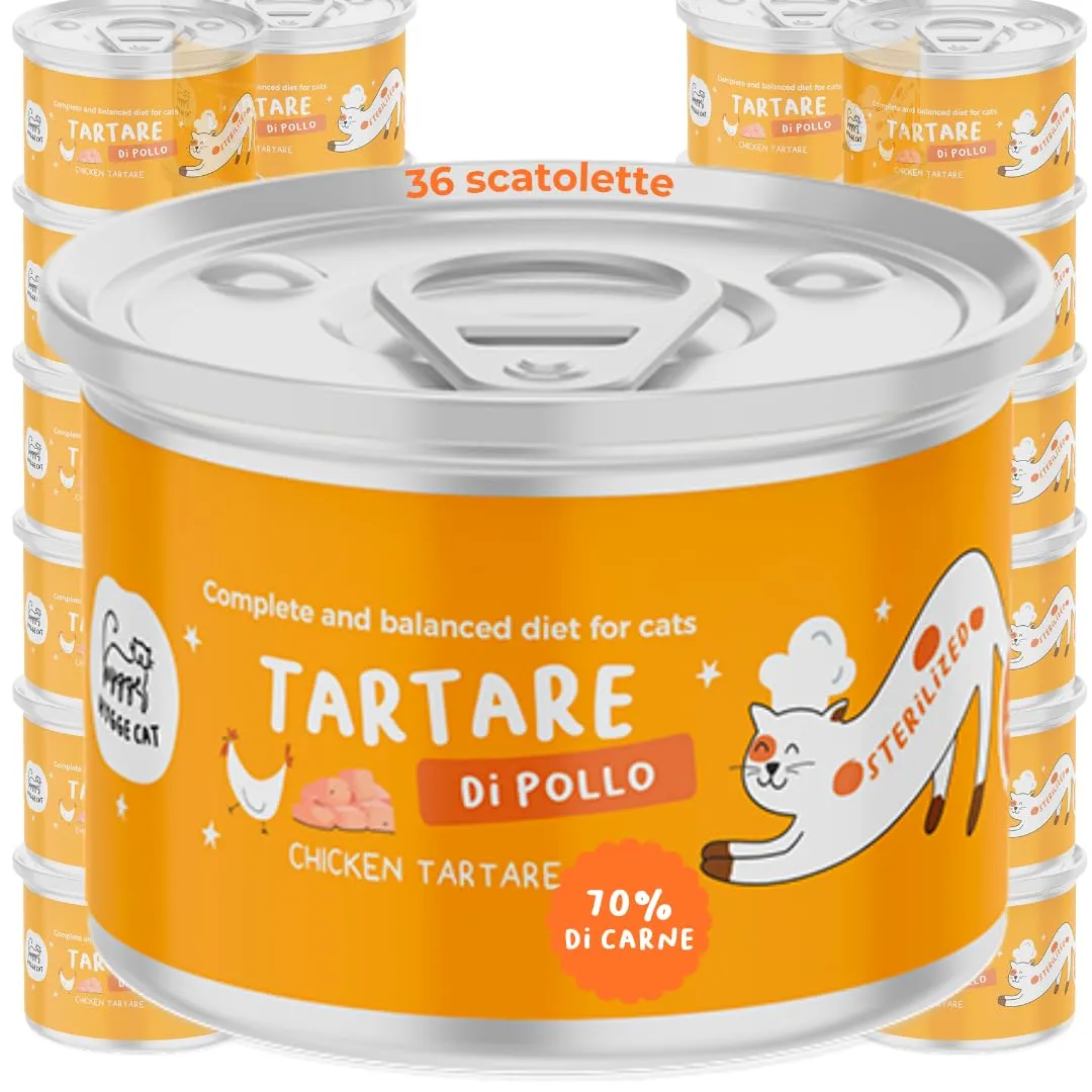 Hygge Cat Tartare di Pollo 70% per Gatti Sterilizzati, Grain Free, 36 x 85 g - immagine 1