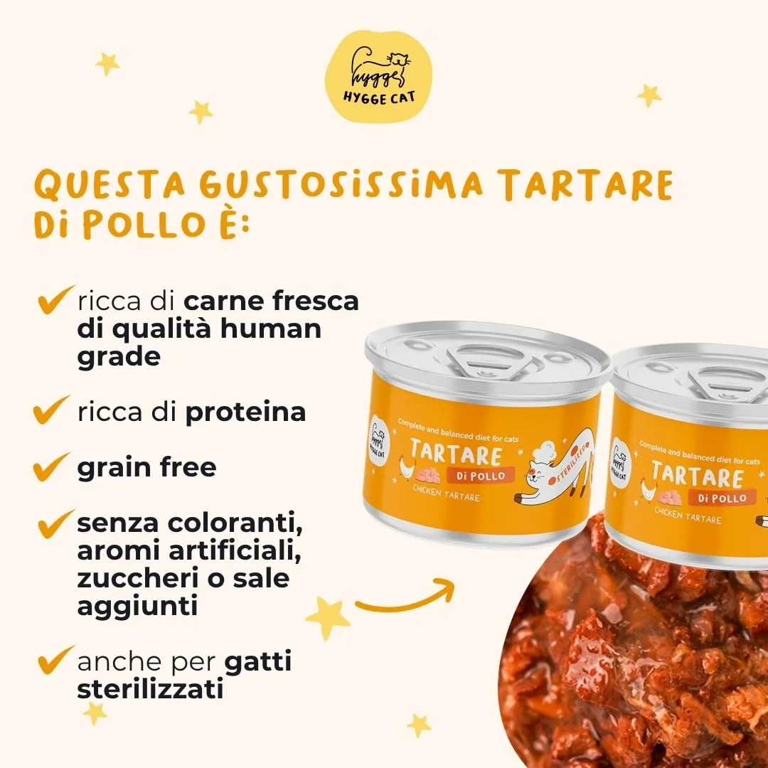 Hygge Cat Tartare di Pollo 70% per Gatti Sterilizzati, Grain Free, 36 x 85 g - immagine 2