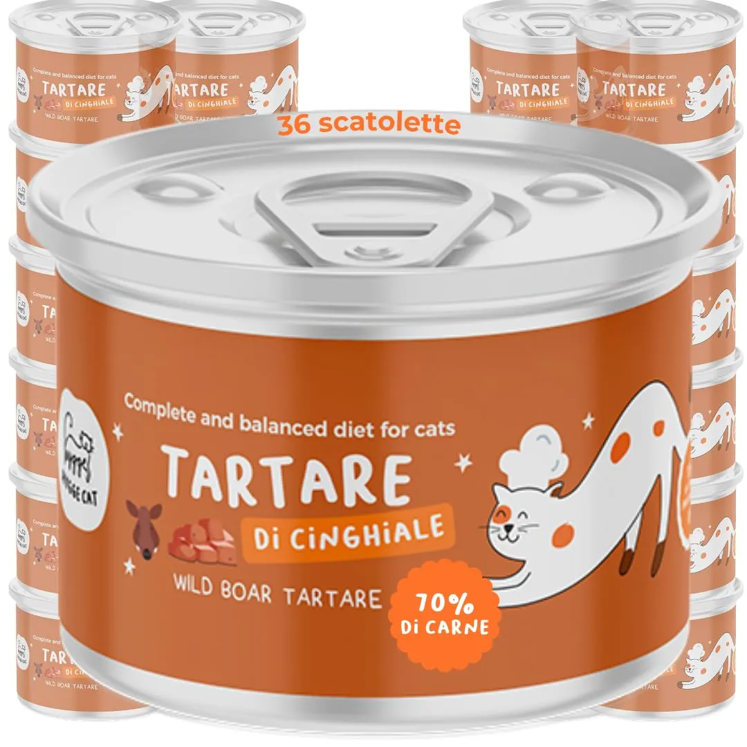 Hygge Cat Tartare di Cinghiale 70% Cibo Umido per Gatti Adulti Grain Free, 36 x 85 g - immagine 1