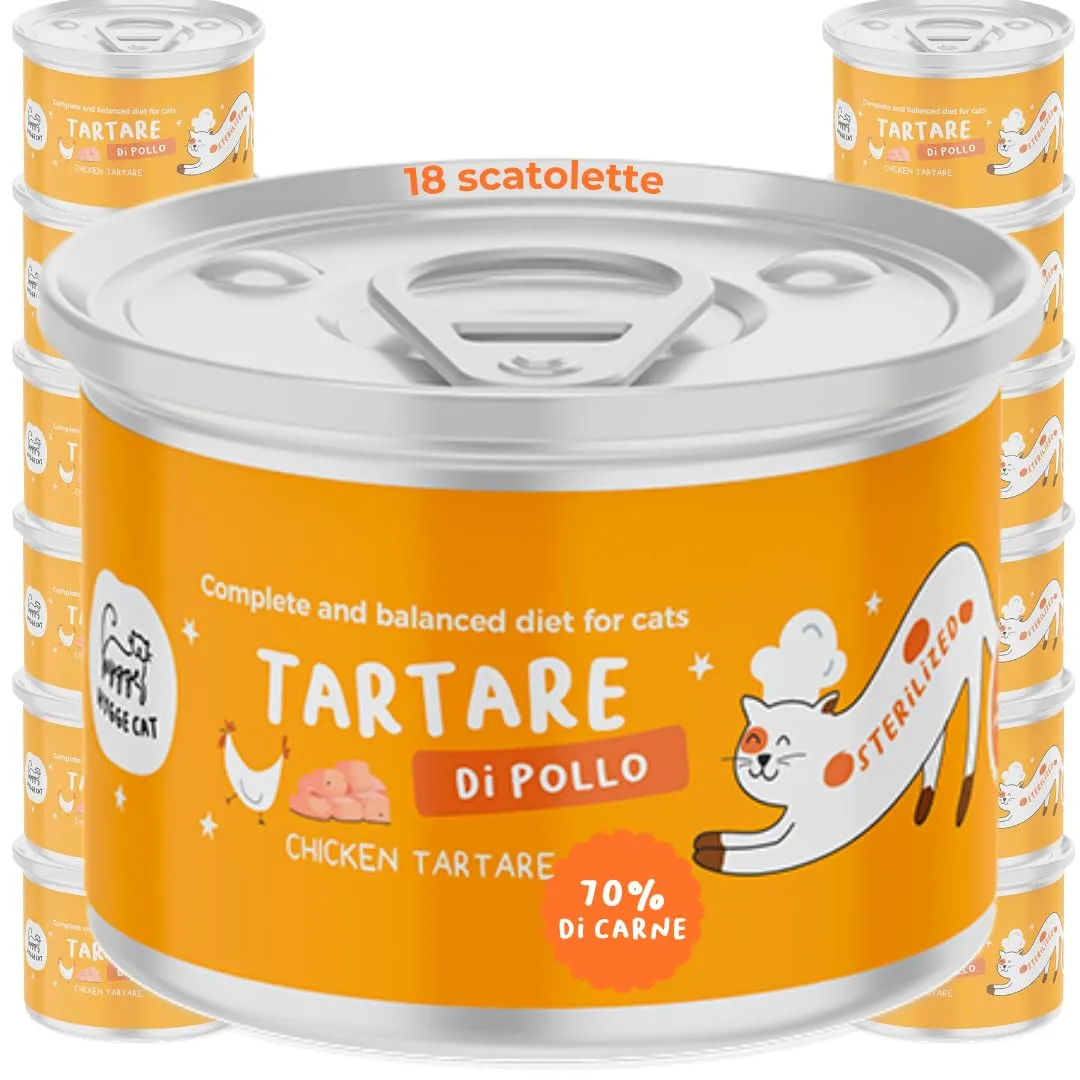Hygge Cat Tartare di Pollo 70%, Cibo Umido per Gatti Sterilizzati Grain Free, 18 x 85 g - immagine 1