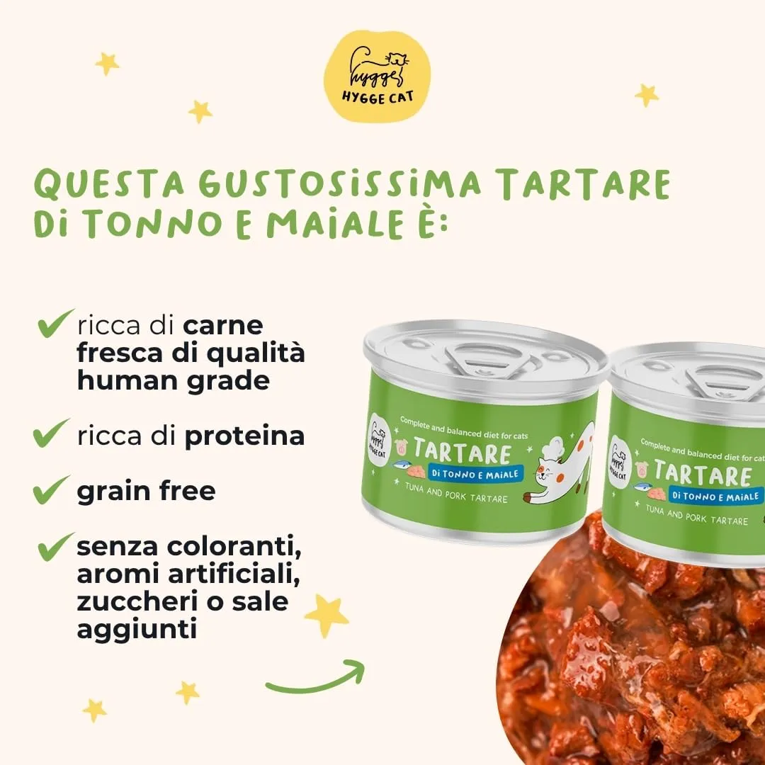 Hygge Cat Tartare di Tonno e Maiale 70%, Cibo Umido per Gatti Adulti Grain Free, 36 x 85 g - immagine 2