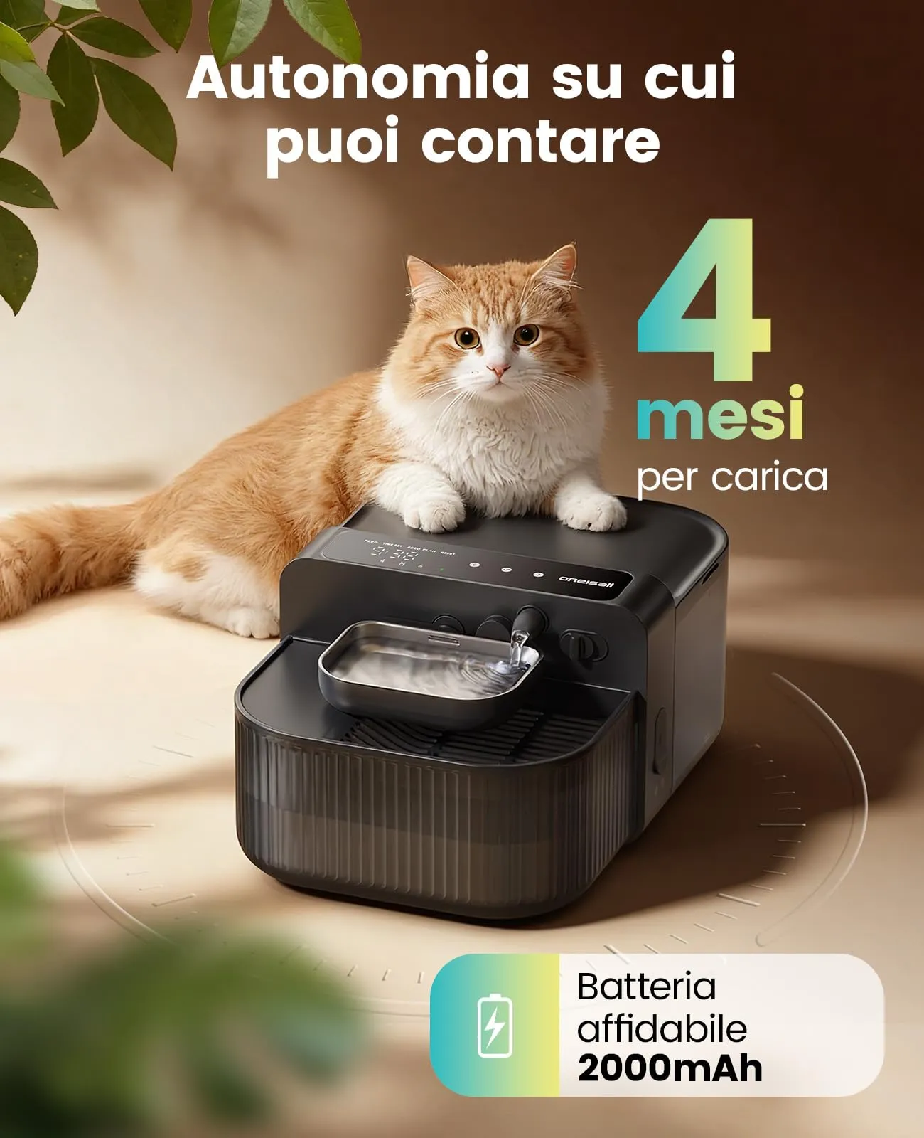 oneisall Fontana per gatti senza fili, 3,5 l, acciaio inox 304 e ABS - immagine 6