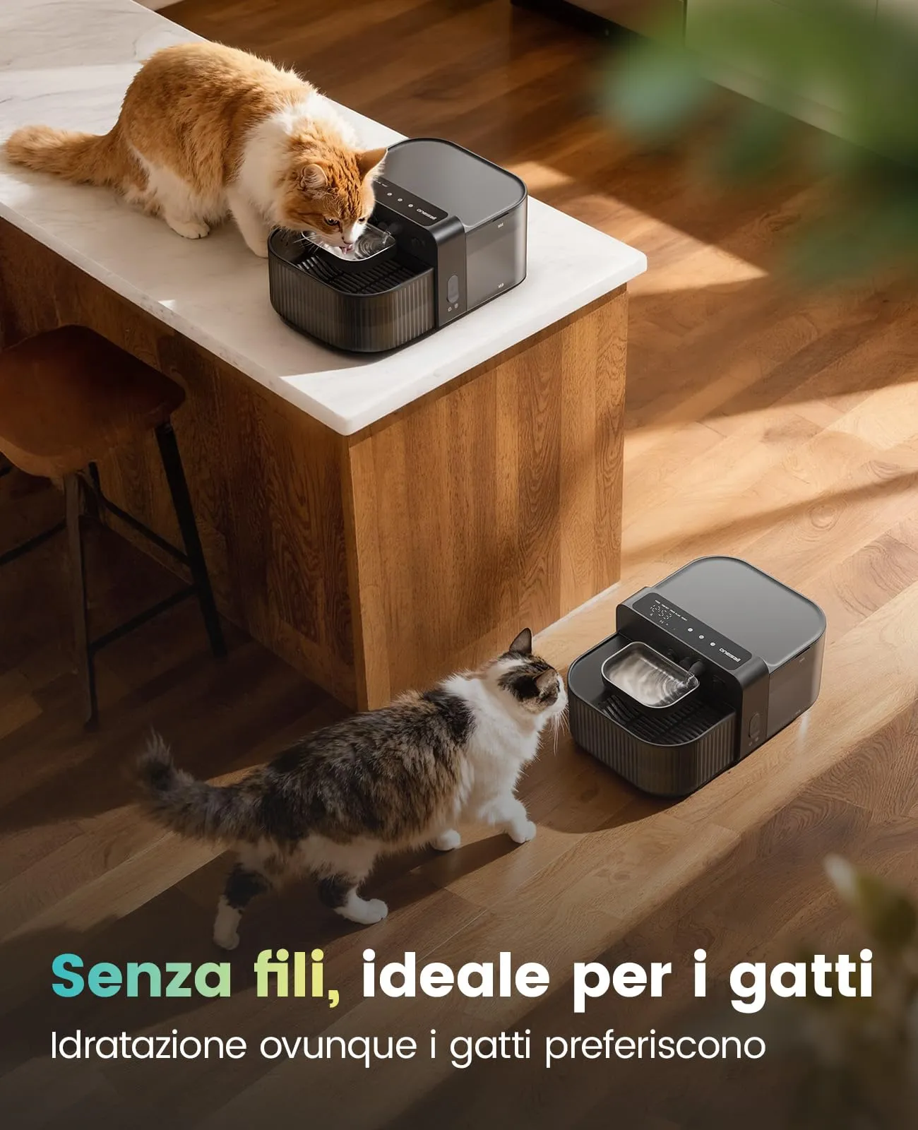 oneisall Fontana per gatti senza fili, 3,5 l, acciaio inox 304 e ABS - immagine 7