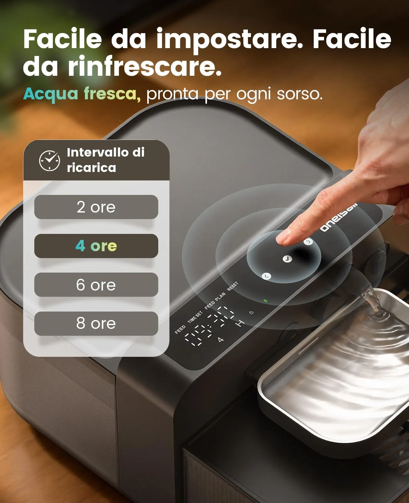 oneisall Fontana per gatti senza fili, 3,5 l, acciaio inox 304 e ABS - immagine 9