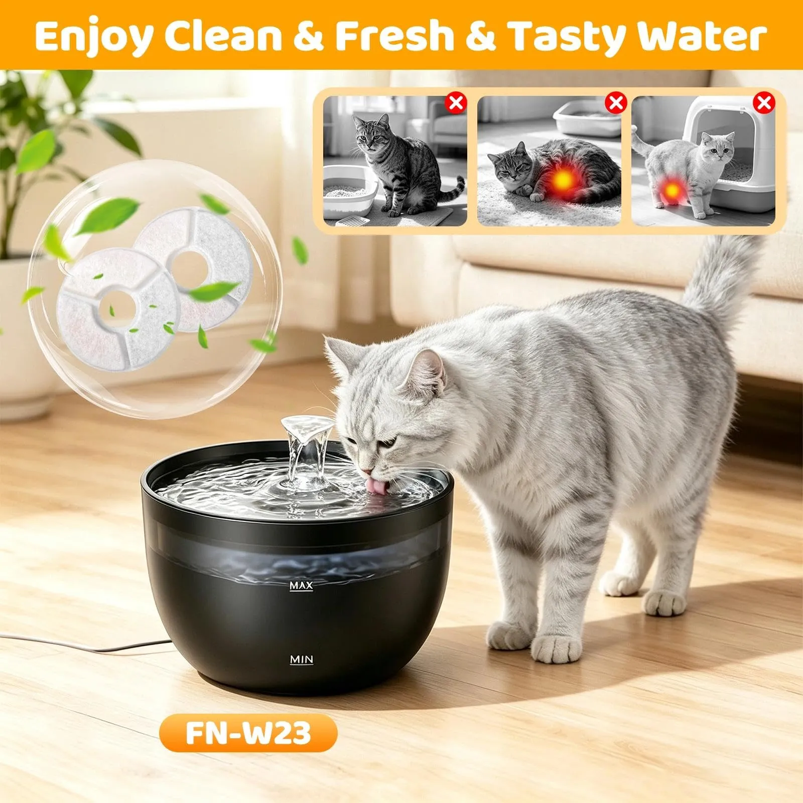 Tuxvealu Filtri di Ricambio per Fontana Gatti FEELNEEDY FN-W23, 12 Filtri al Carbone Attivo e 12 Filtri in Spugna - immagine 4
