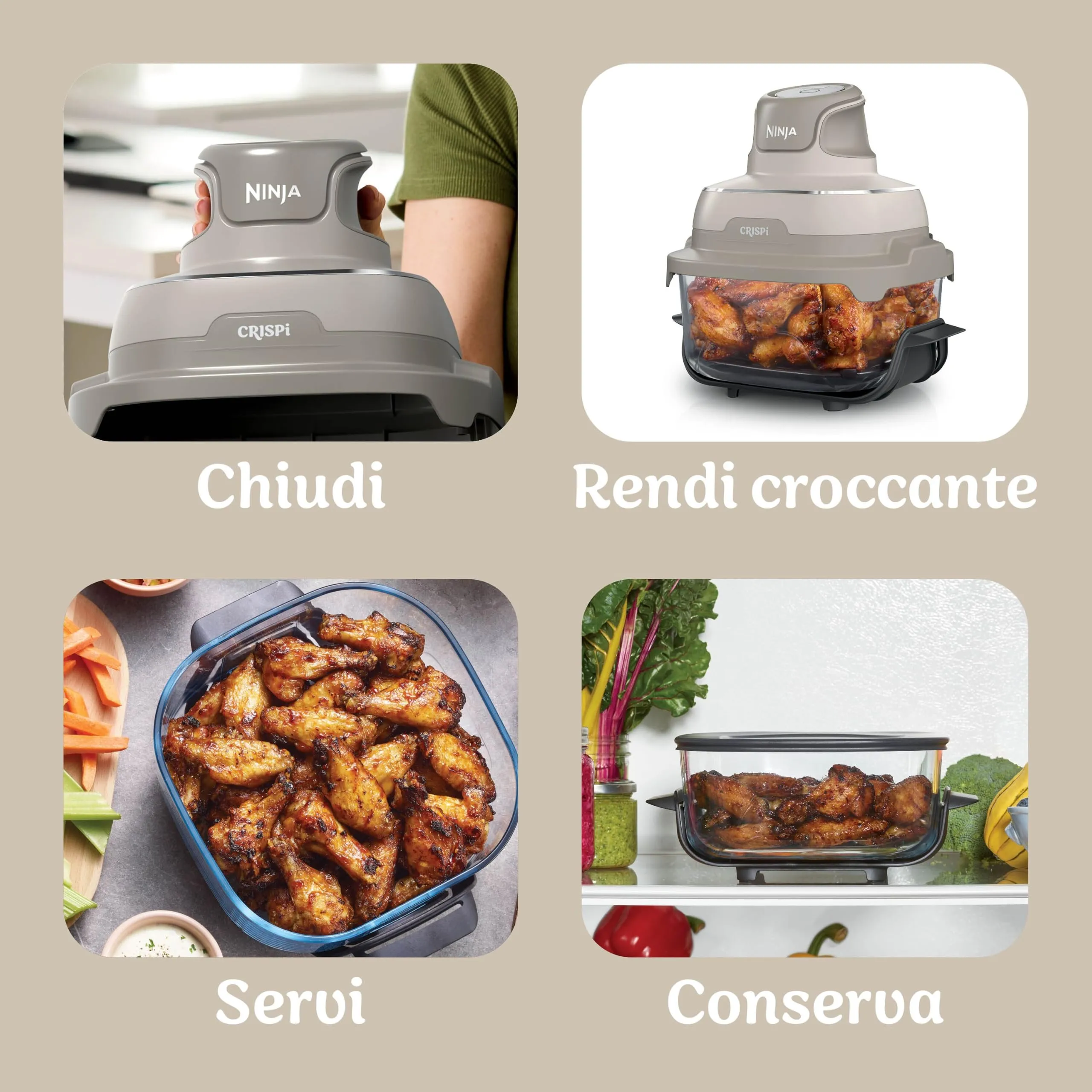 Ninja CRISPi Friggitrice ad aria 4 in 1, 1700 W, Grigio Pietra, FN201EUSD2 - immagine 9