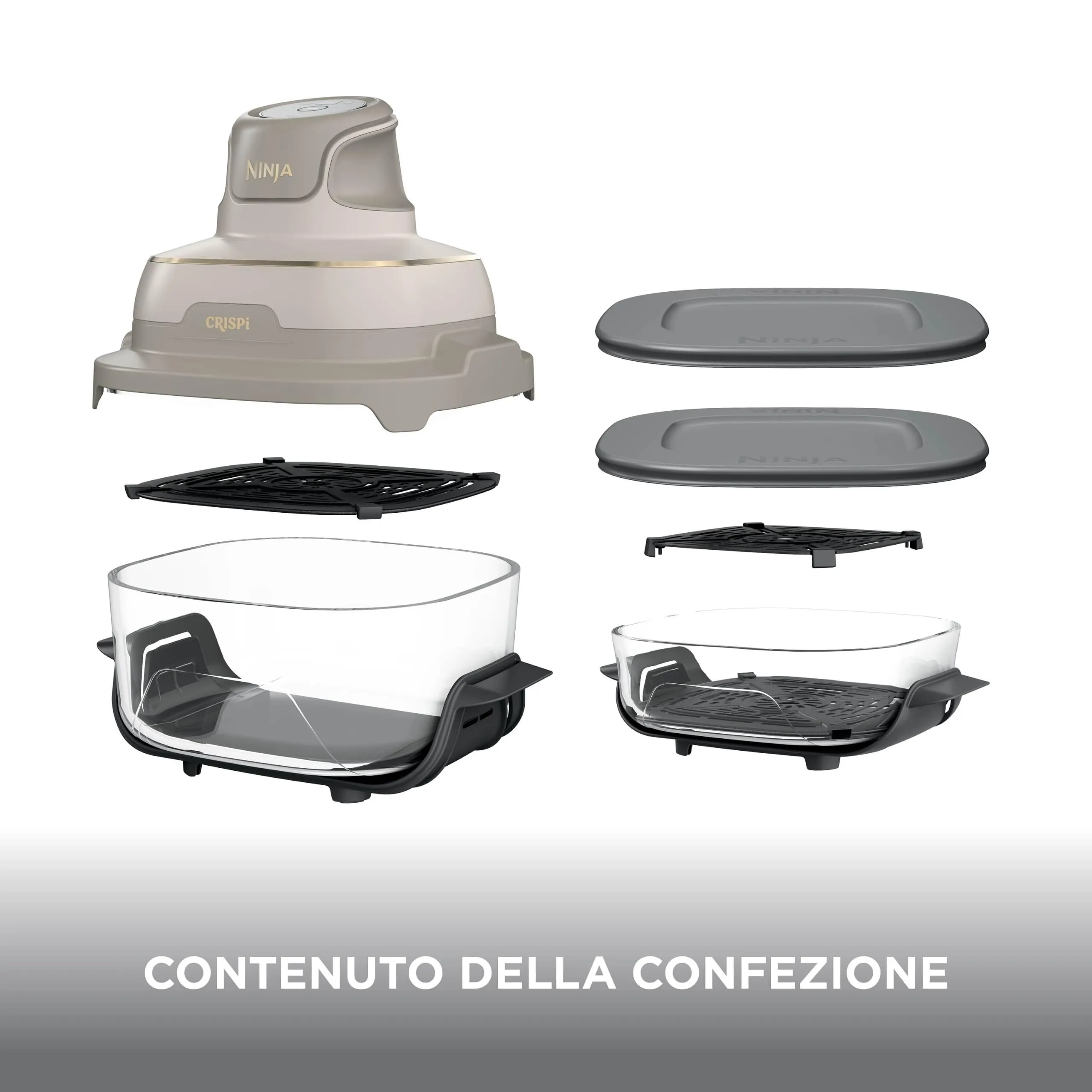 Ninja CRISPi Friggitrice ad aria 4 in 1, 1700 W, 2 contenitori in vetro 2,3 l e 3,8 l, Oro chiaro FN201EUSD1 - immagine 2