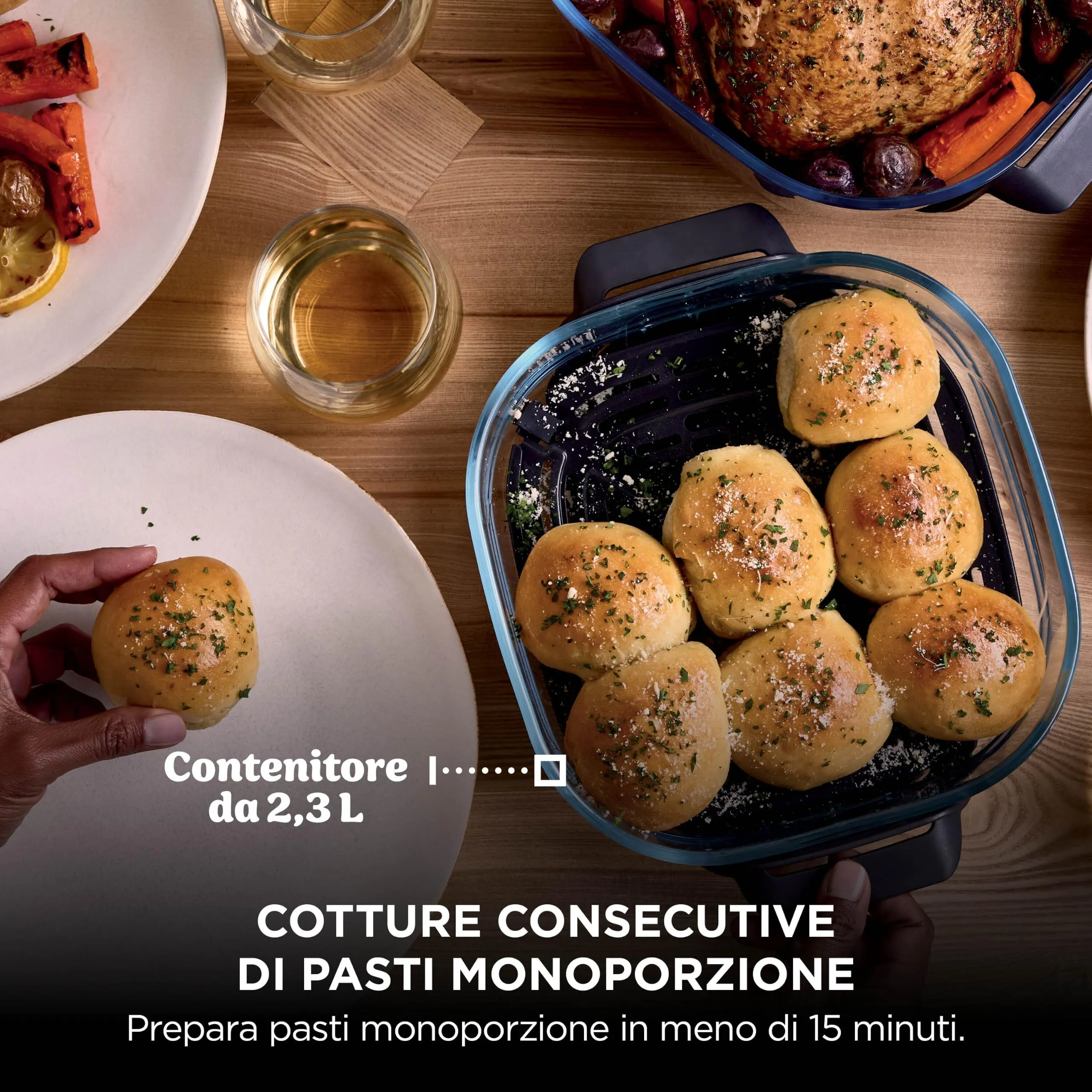 Ninja CRISPi Friggitrice ad aria 4 in 1, 1700 W, 2 contenitori in vetro 2,3 l e 3,8 l, Oro chiaro FN201EUSD1 - immagine 8
