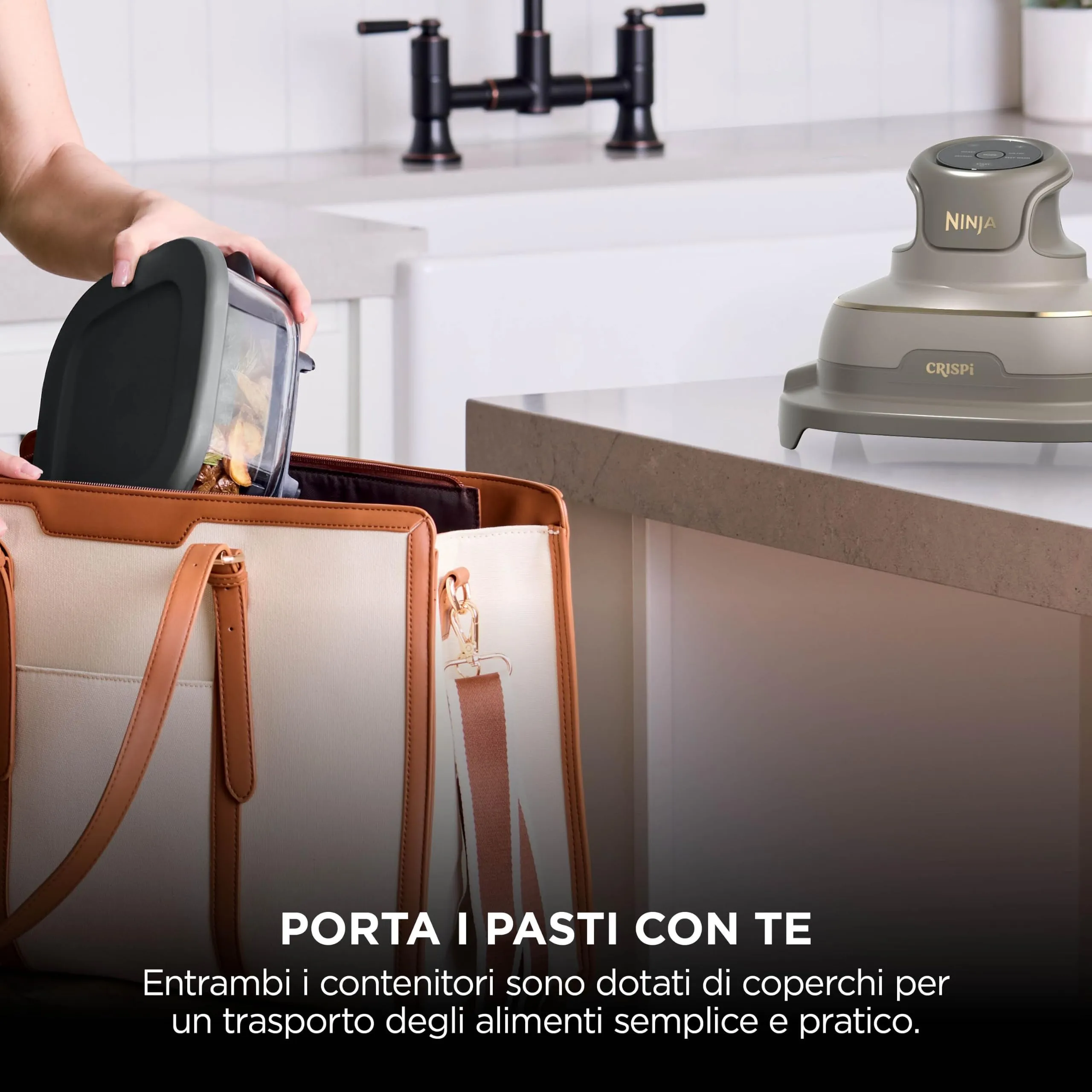 Ninja CRISPi Friggitrice ad aria 4 in 1, 1700 W, 2 contenitori in vetro 2,3 l e 3,8 l, Oro chiaro FN201EUSD1 - immagine 12