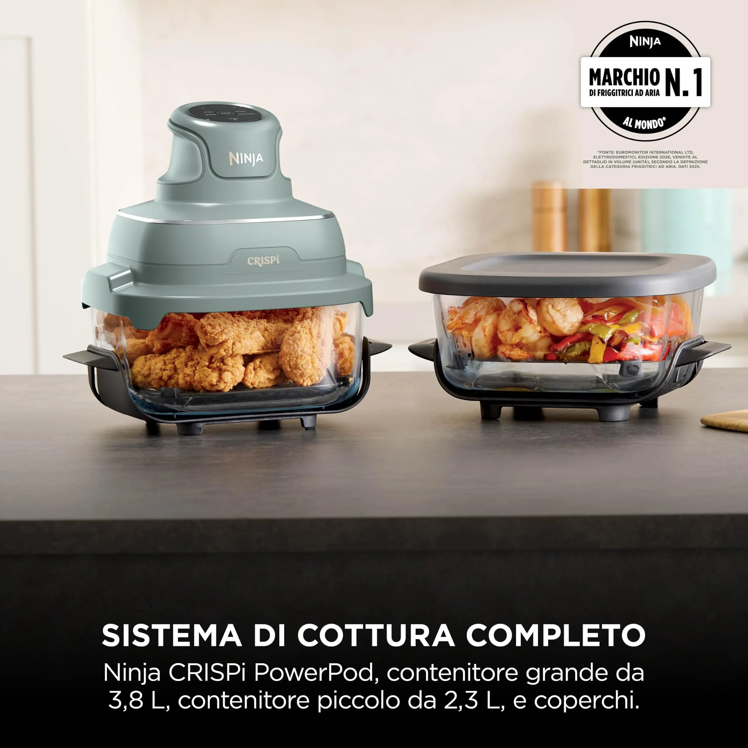 Ninja CRISPi Friggitrice ad Aria 4 in 1, 2,3 l e 3,8 l, 1700 W, Verde Salvia FN201EUGN8 - immagine 3