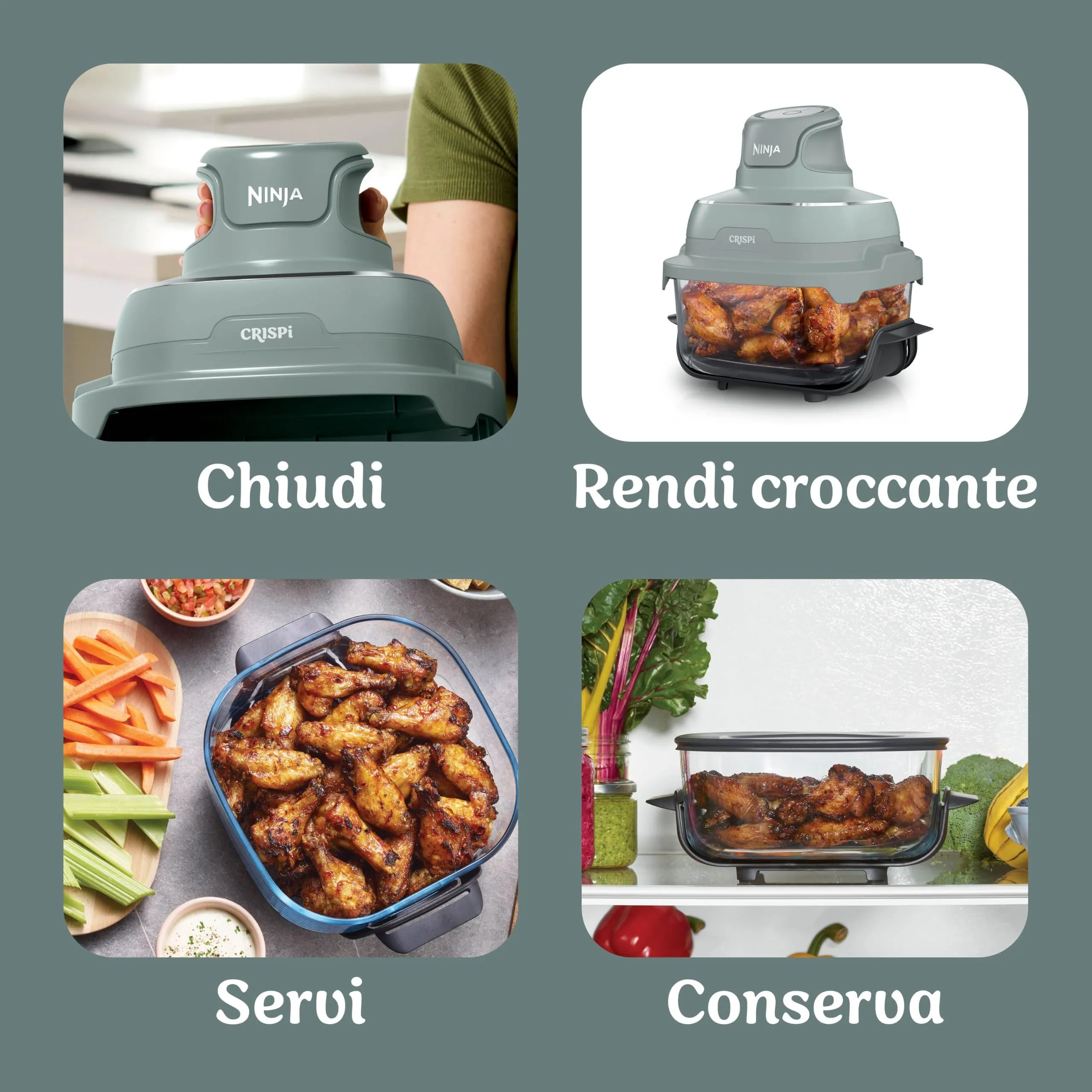 Ninja CRISPi Friggitrice ad Aria 4 in 1, 2,3 l e 3,8 l, 1700 W, Verde Salvia FN201EUGN8 - immagine 9