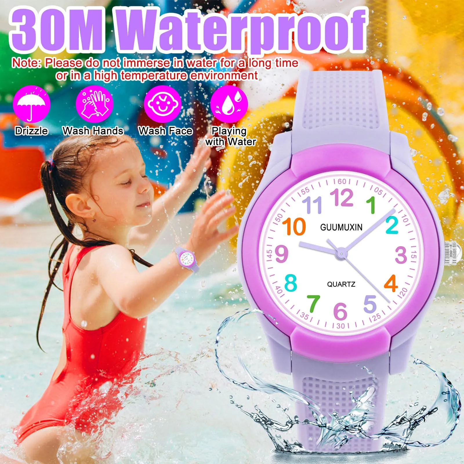 GUUMUXIN Orologio Analogico per Bambini 4-12 Anni, Impermeabile 30m, Cinturino TPU - immagine 2
