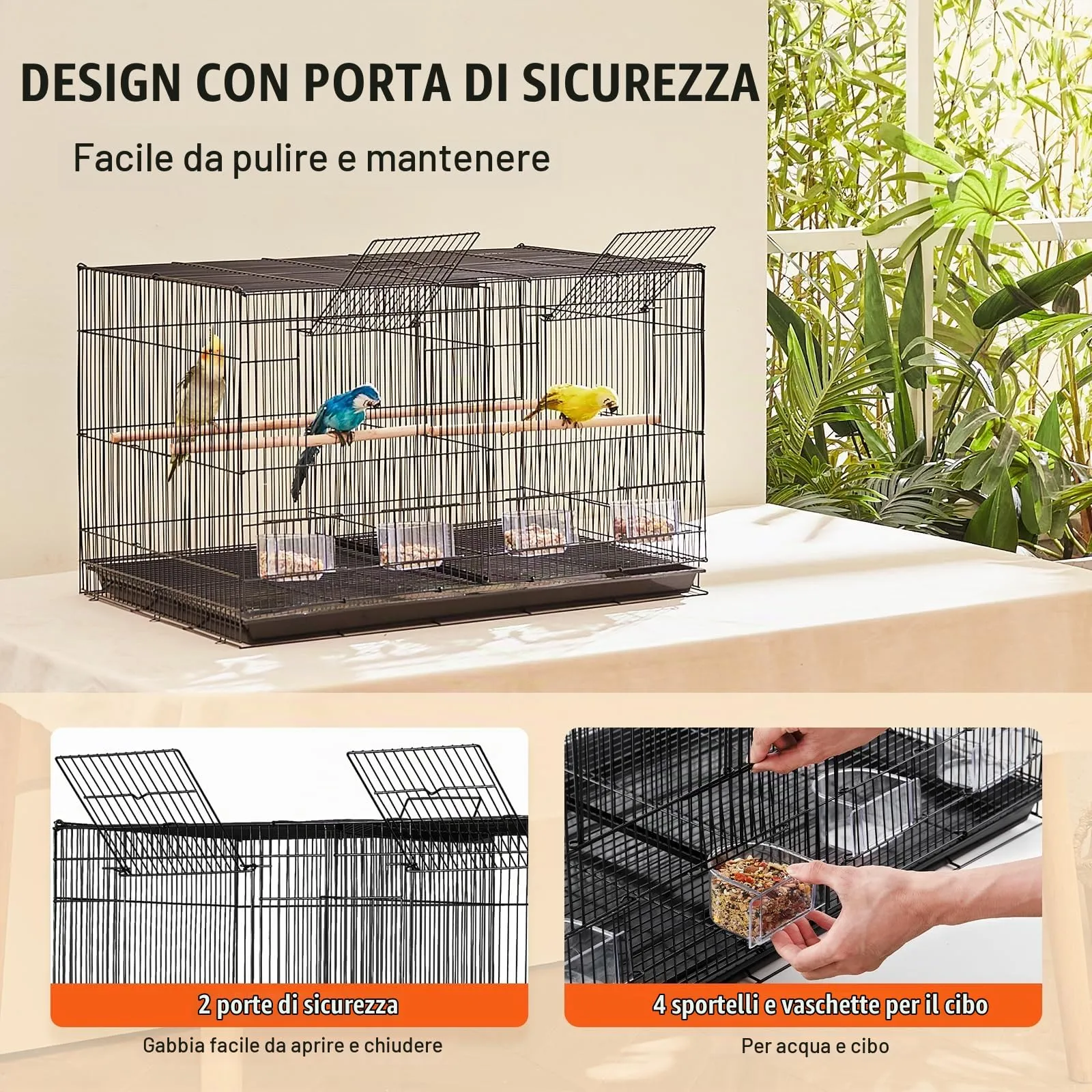 VEVOR Gabbia per Uccelli in Metallo con Divisorio, 760 x 465 x 465 mm, Nero - immagine 4