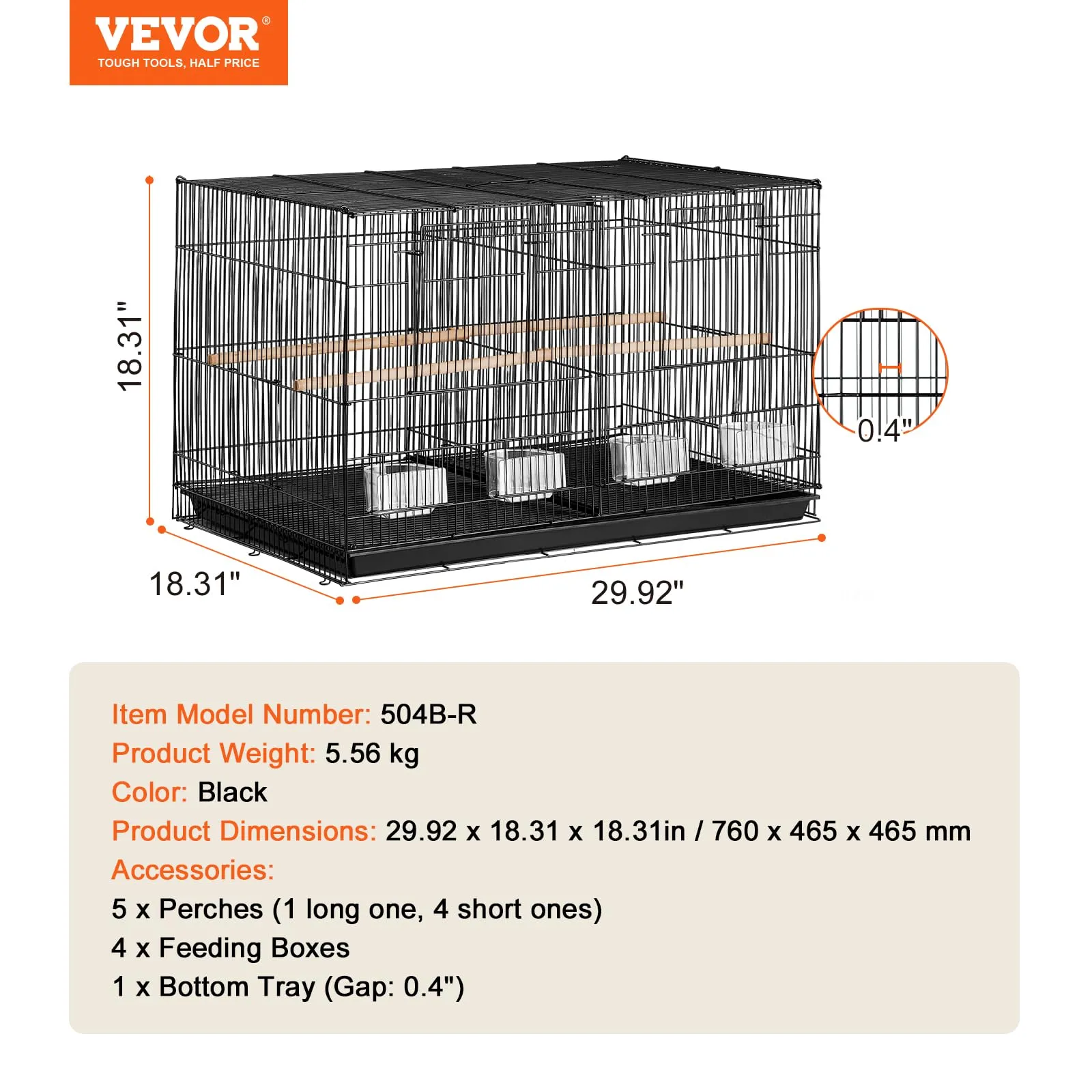 VEVOR Gabbia per Uccelli in Metallo con Divisorio, 760 x 465 x 465 mm, Nero - immagine 7