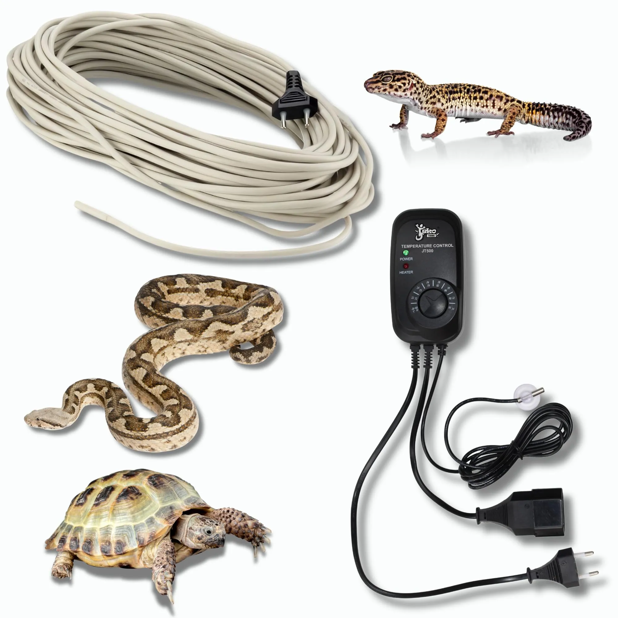 Pet Tribe Kit Cavo Riscaldante 80W 6 Metri e Termostato Analogico con Sonda per Rettili - immagine 1
