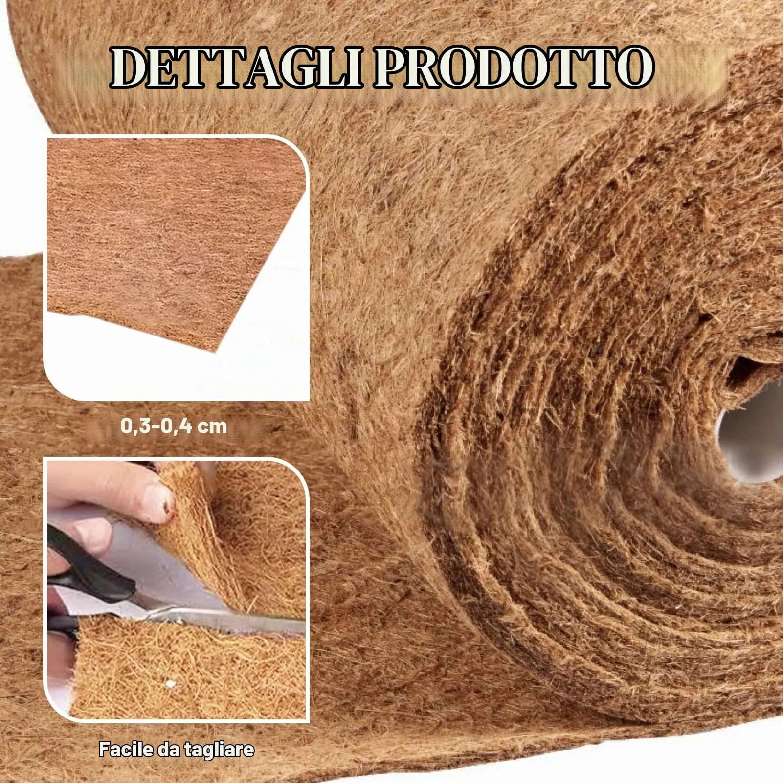 Flewdart Rotolo di Fibra di Cocco 100% Naturale Carbonizzato, 30x300 cm - immagine 3