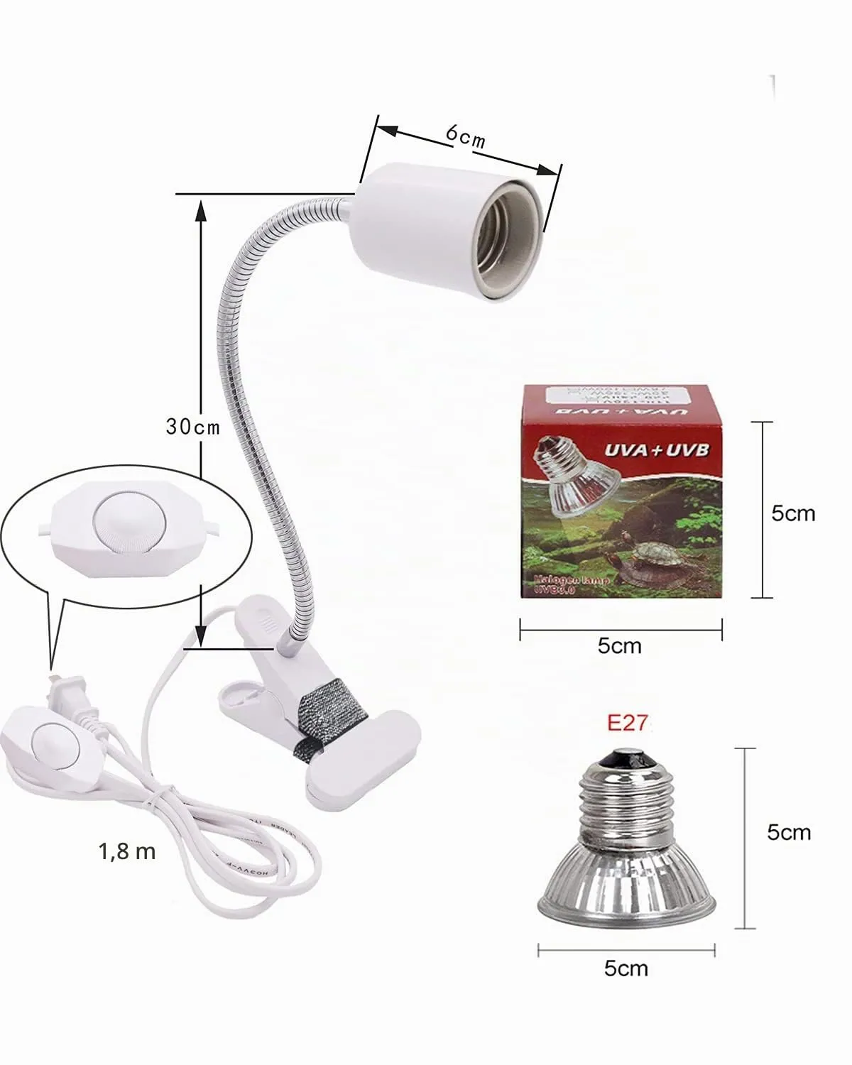 yanhe Lampada riscaldante per tartarughe e rettili E27 UVA + UVB, 50W, Bianco - immagine 3