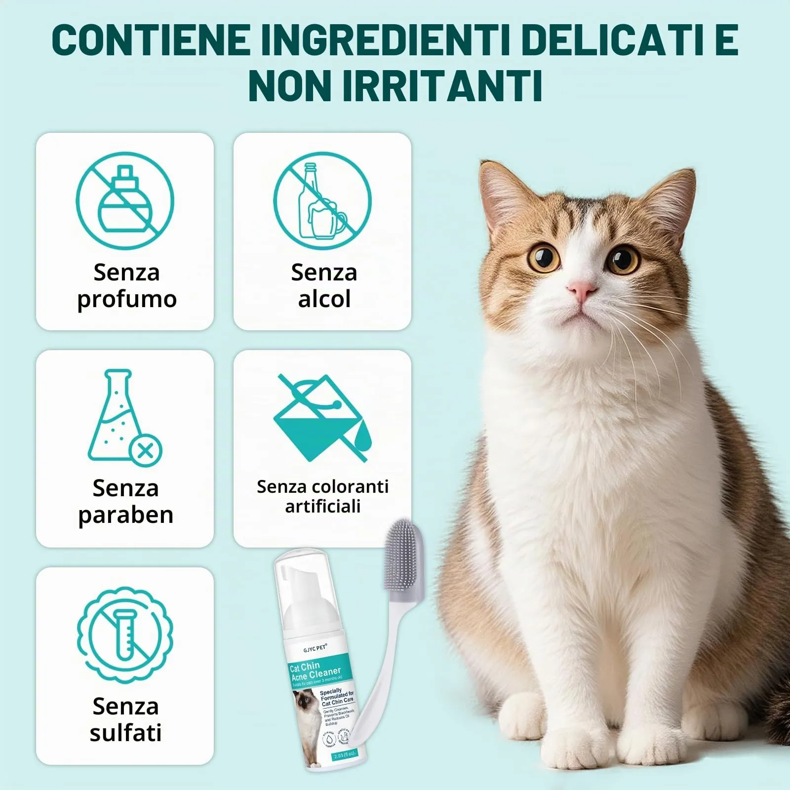 GJYC PET Mousse per rimozione acne e punti neri del mento per gatti, senza risciacquo con spazzola massaggiante - immagine 6