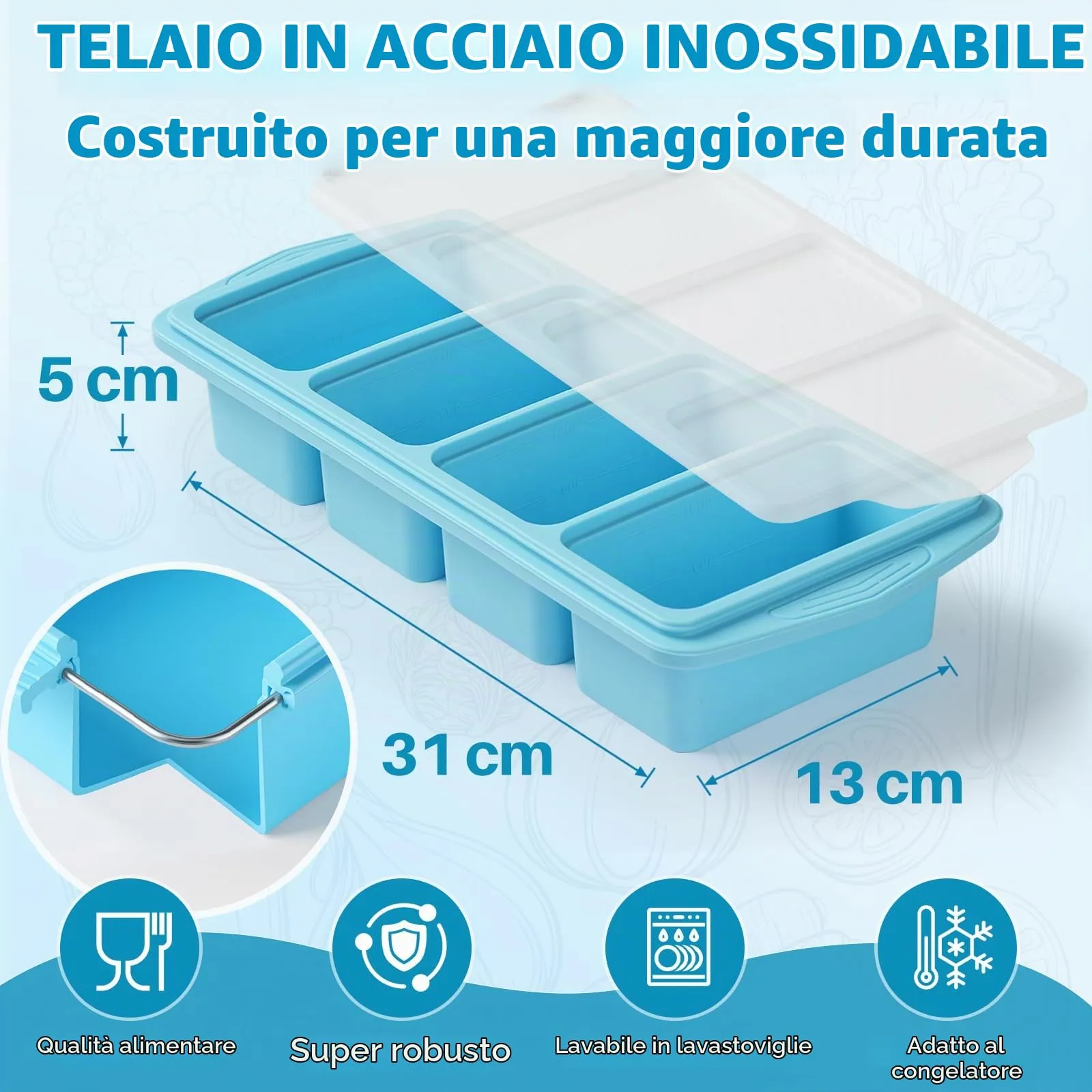 Furnsii Vassoio per Congelatore in Silicone con Coperchio, 250ml, 2 Pezzi, Grigio - immagine 2