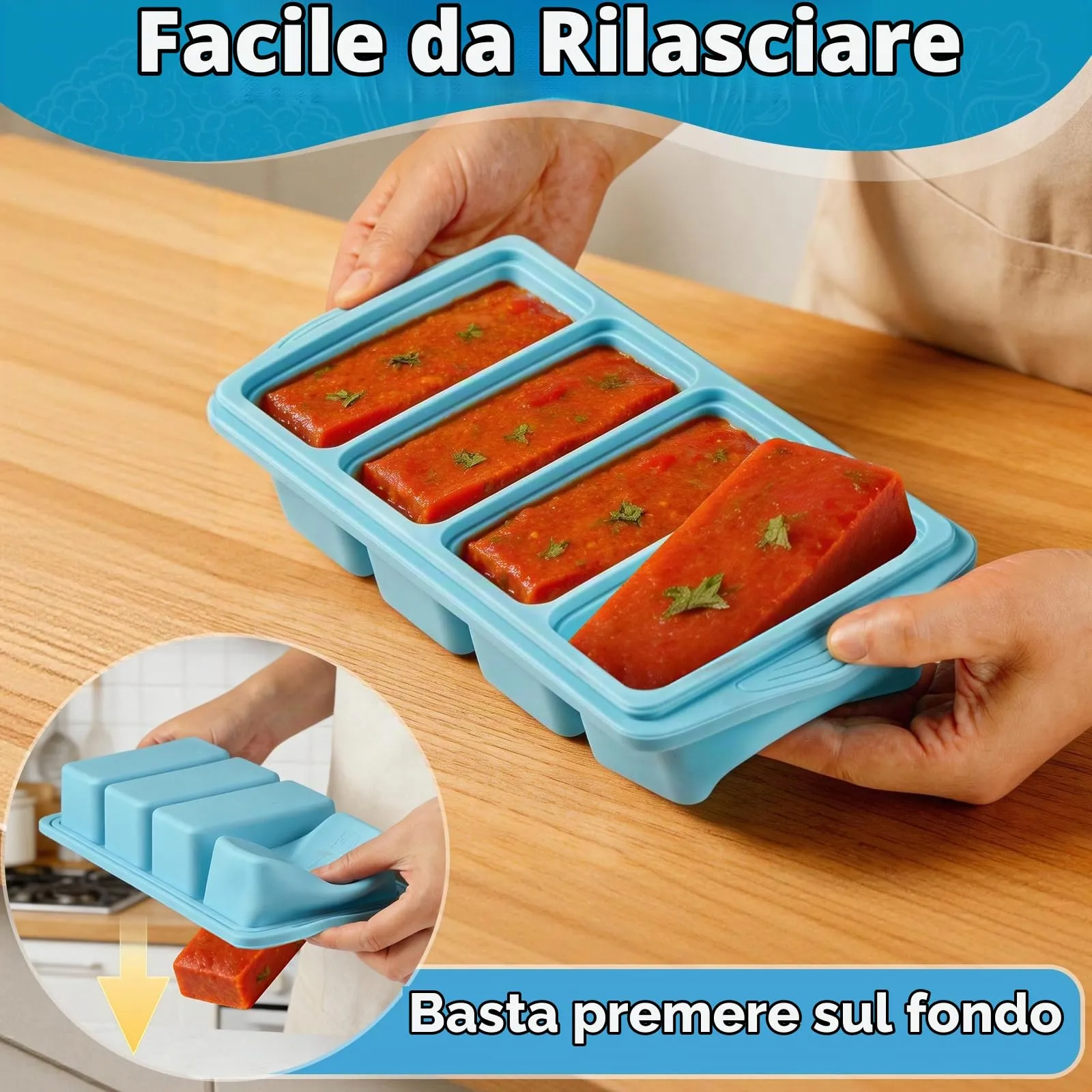 Furnsii Vassoio per Congelatore in Silicone con Coperchio, 250ml, 2 Pezzi, Grigio - immagine 3