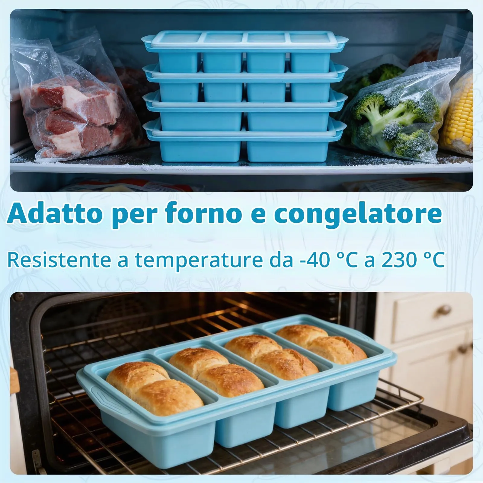 Furnsii Vassoio per Congelatore in Silicone con Coperchio, 250ml, 2 Pezzi, Grigio - immagine 4