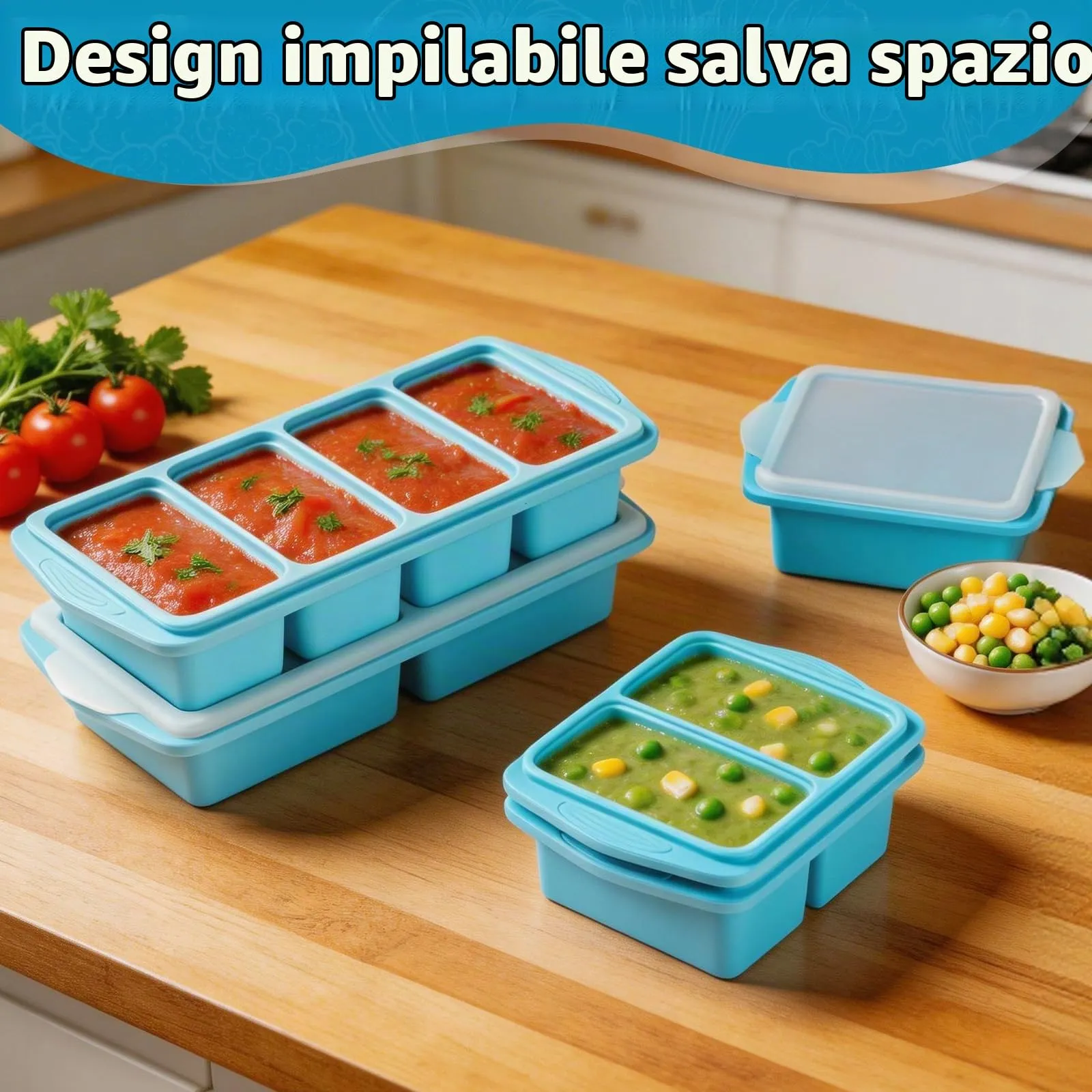 Furnsii Vassoio per Congelatore in Silicone con Coperchio, 250ml, 2 Pezzi, Grigio - immagine 7
