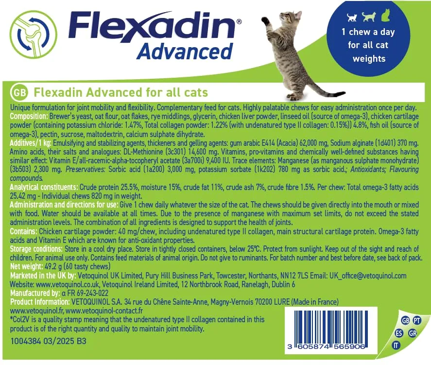 Vetoquinol Flexadin Advanced Gatto, 60 Tavolette - immagine 3