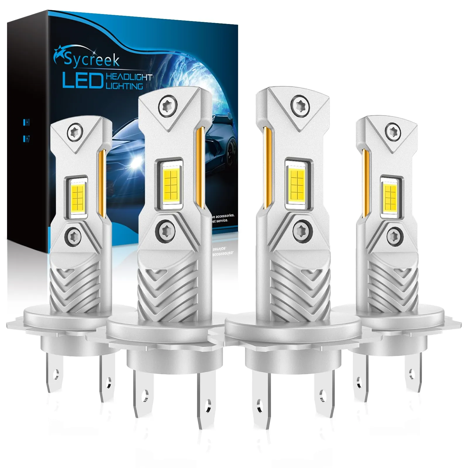 Sycreek Lampadine LED H7, 30000LM 6500K Bianco Freddo 12V per Auto e Moto, Mini Plug-n-Play, 4 Lampadine - immagine 1