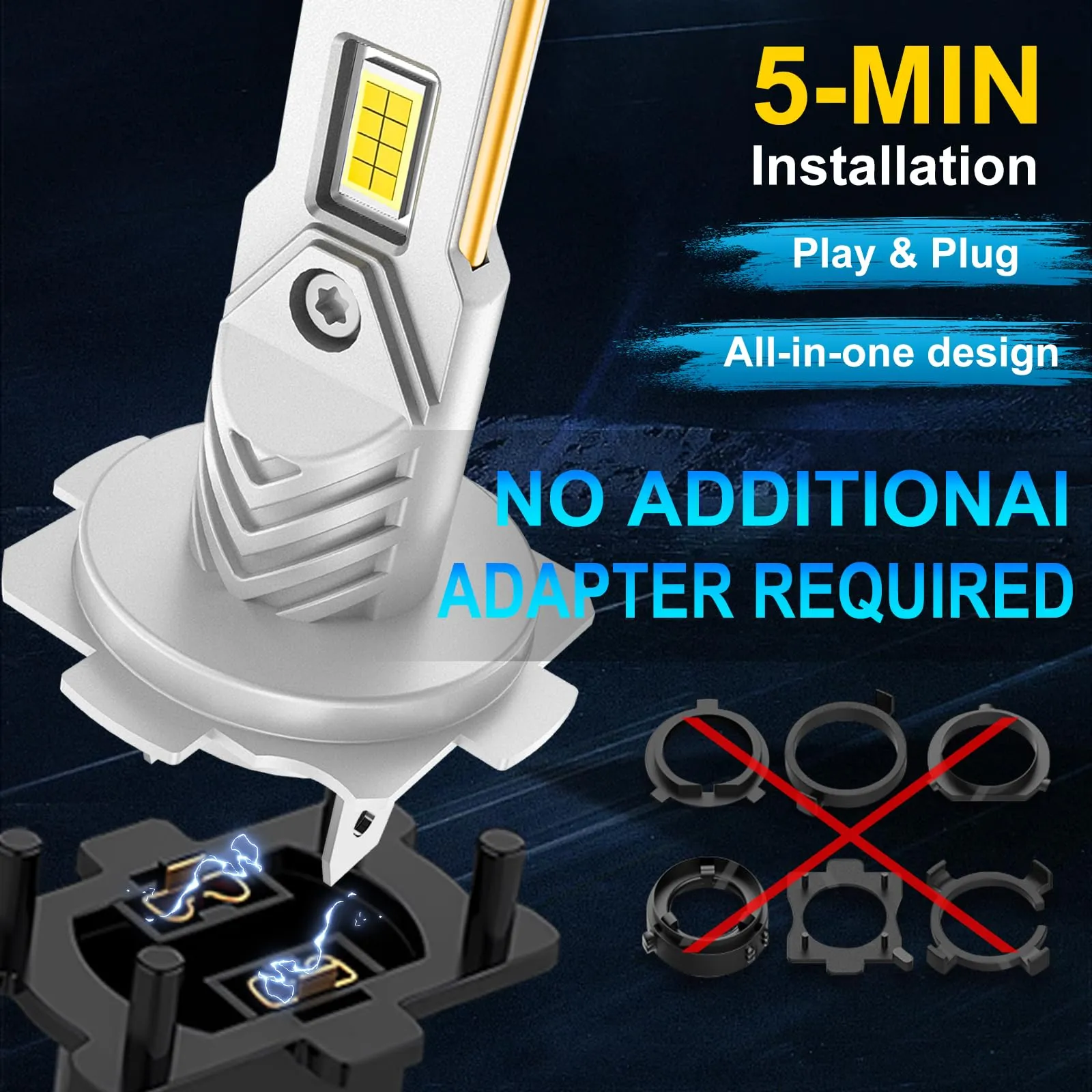 Sycreek Lampadine LED H7, 30000LM 6500K Bianco Freddo 12V per Auto e Moto, Mini Plug-n-Play, 4 Lampadine - immagine 5
