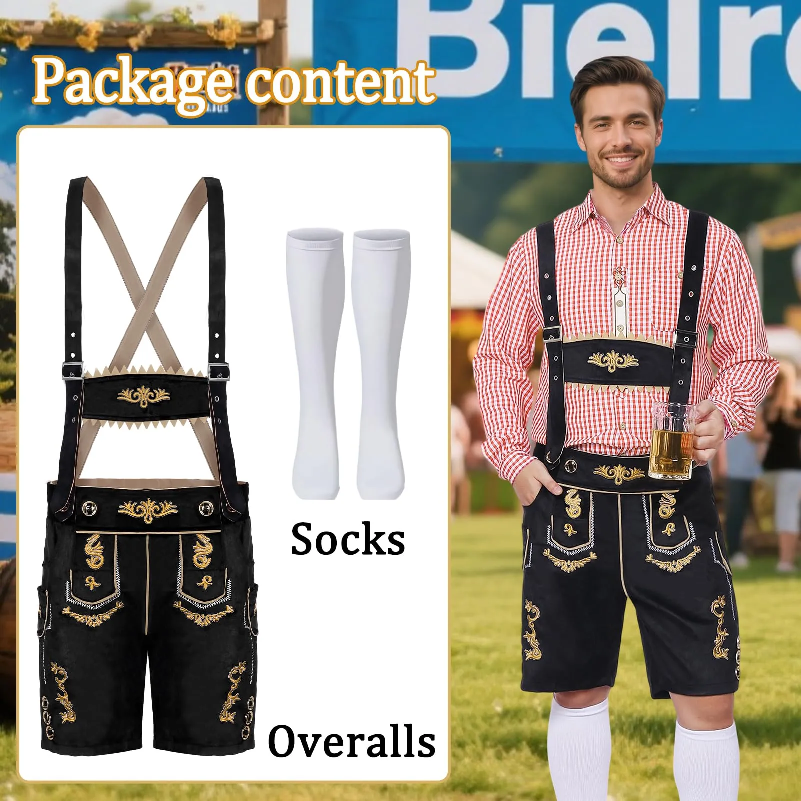 Moerstar Costume Oktoberfest Uomo Lederhosen (Nero, XL) - immagine 3