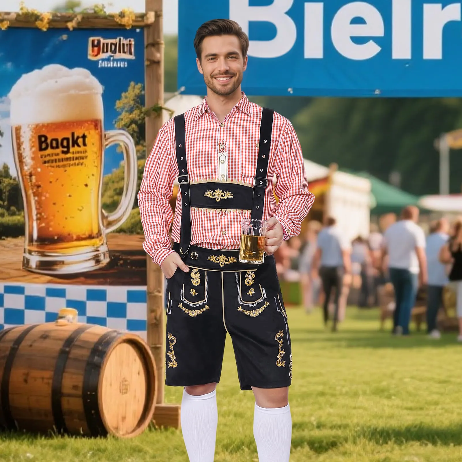 Moerstar Costume Oktoberfest Uomo Lederhosen (Nero, XL) - immagine 7