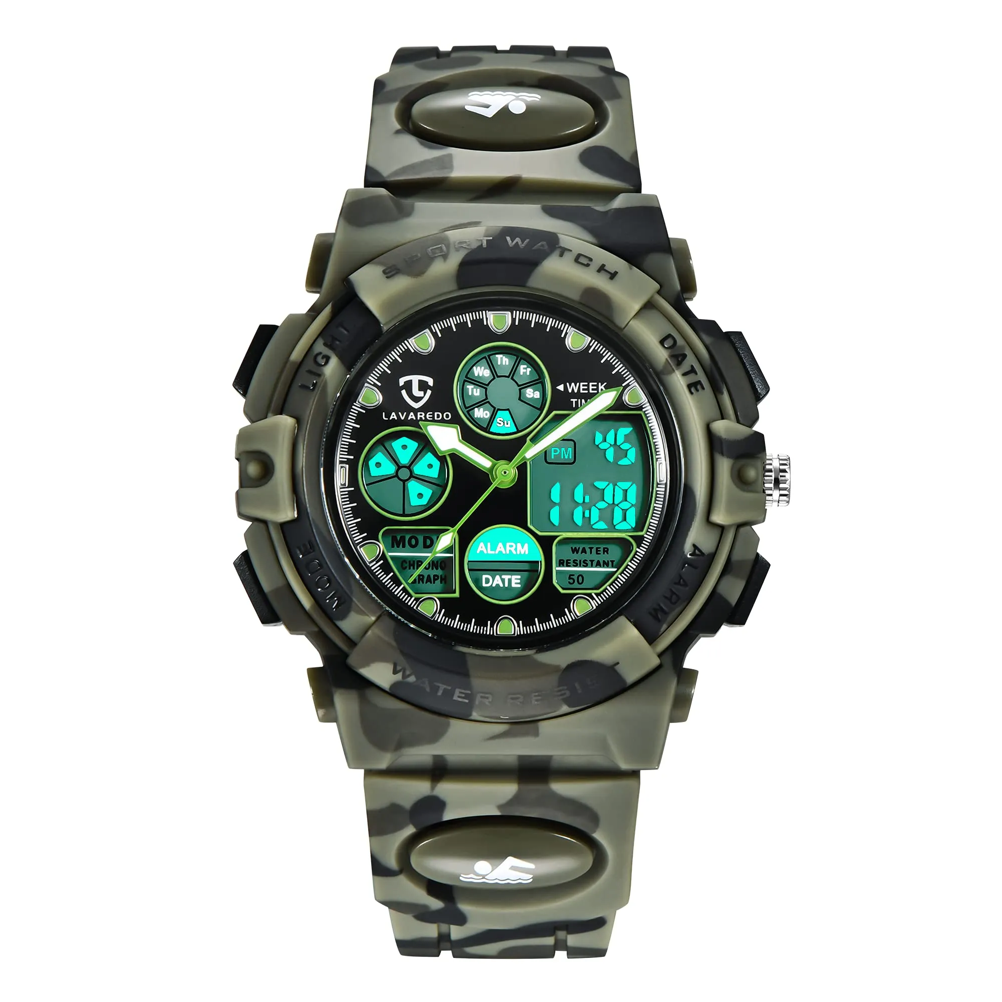 aswan watch Orologio Digitale Multifunzione per Bambini Impermeabile con Luce LED L6601-Army - immagine 1
