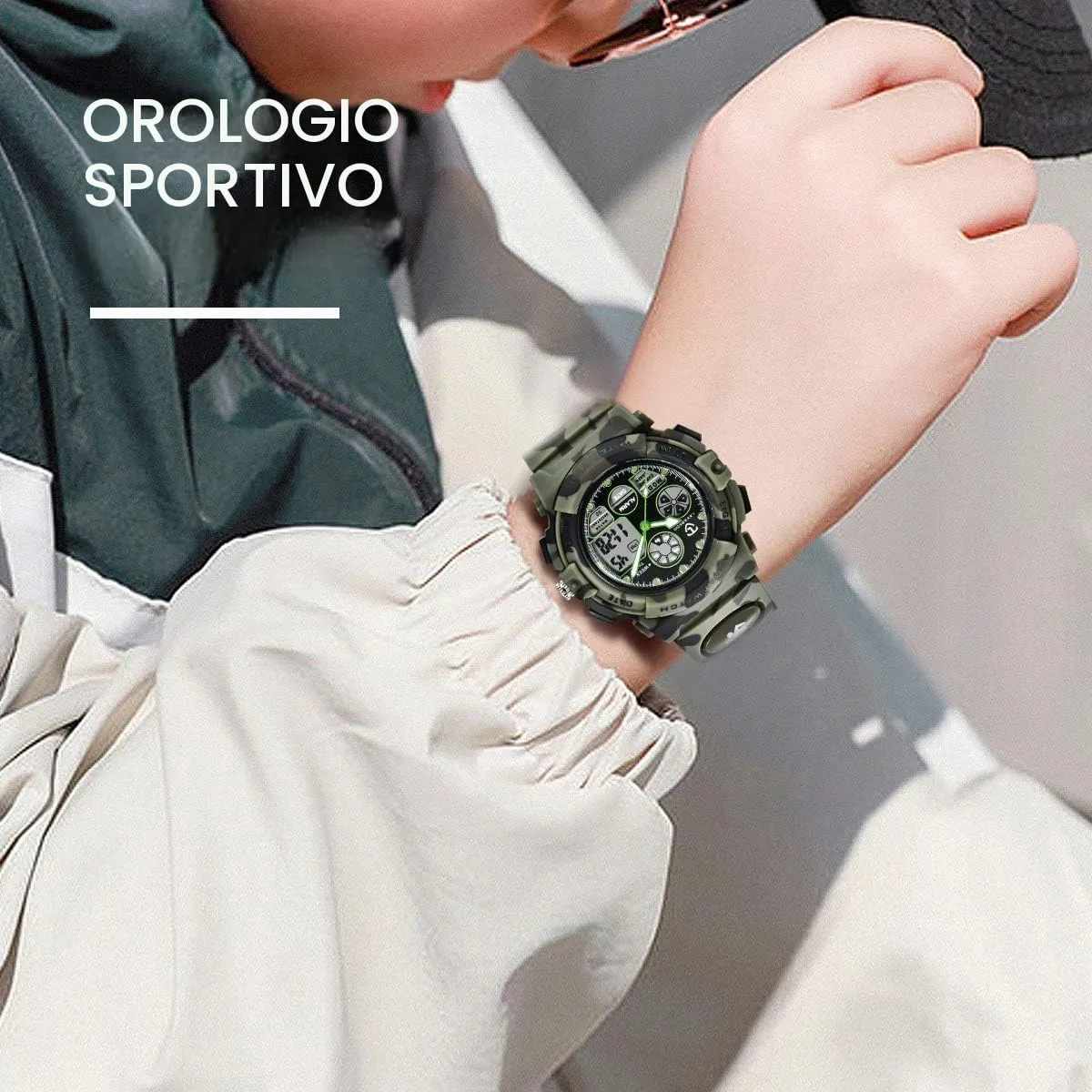 aswan watch Orologio Digitale Multifunzione per Bambini Impermeabile con Luce LED L6601-Army - immagine 2
