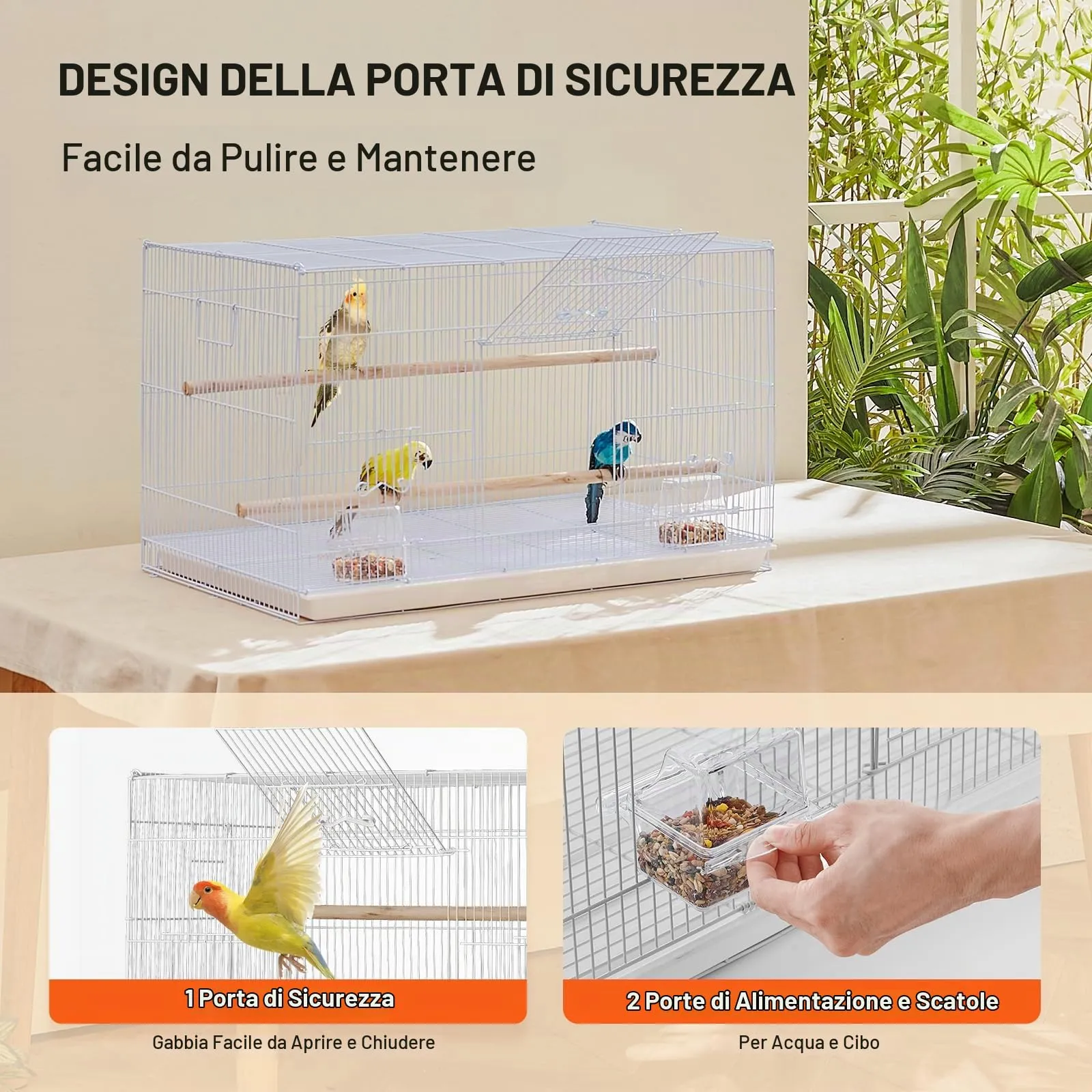 VEVOR Gabbia per Uccelli in Metallo, 760 x 460 x 455 mm, con 2 Trespoli e 2 Tazze per l'Alimentazione - immagine 4