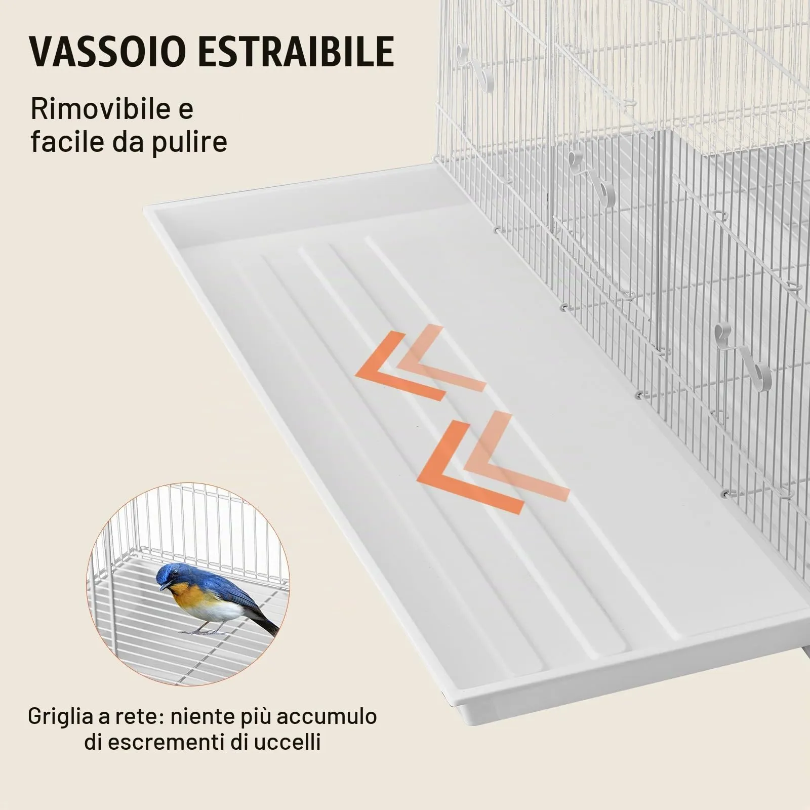 VEVOR Gabbia per Uccelli in Metallo, 760 x 460 x 455 mm, con 2 Trespoli e 2 Tazze per l'Alimentazione - immagine 5