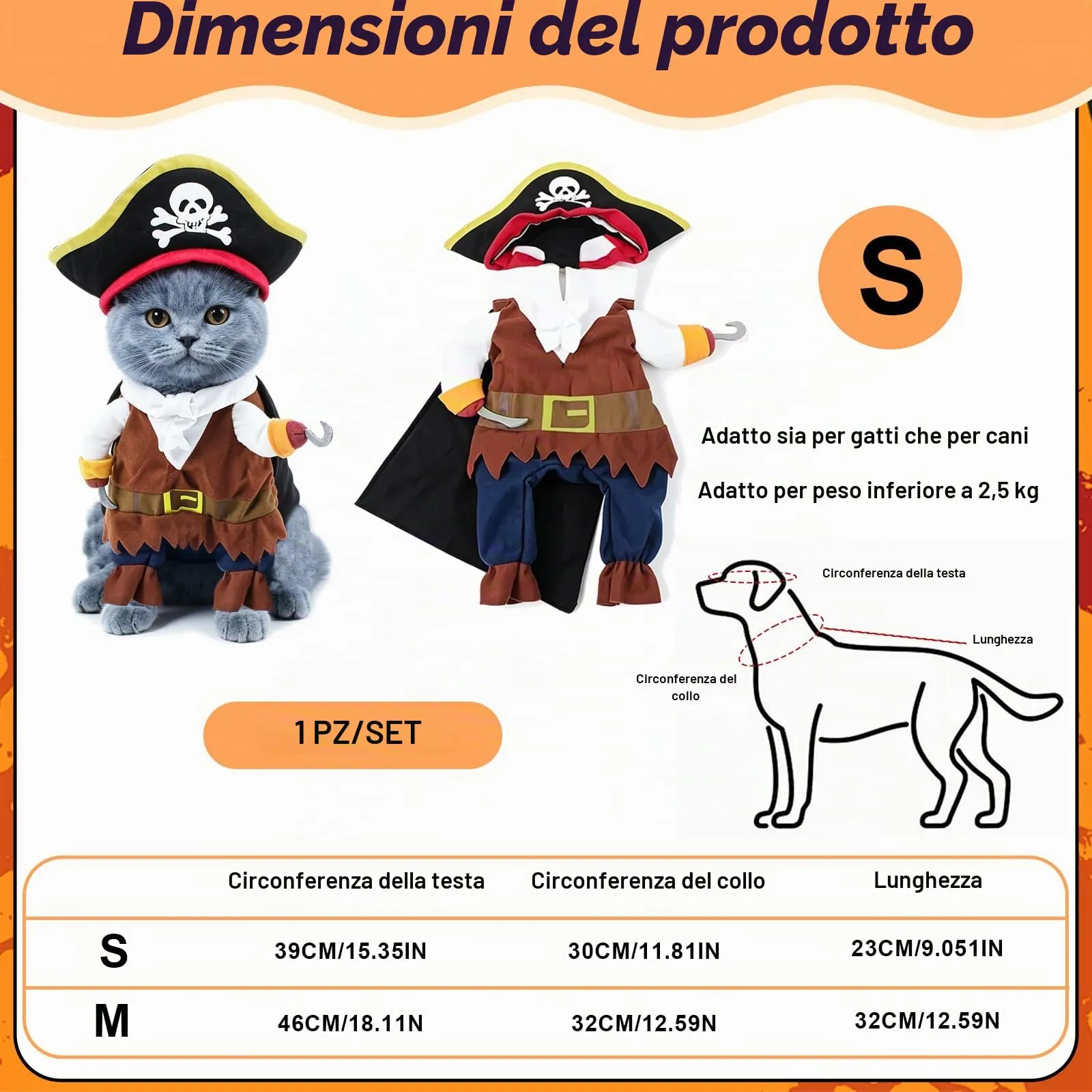 VIDSTW Costume di Halloween per Cani in Cotone, Taglia S - immagine 2
