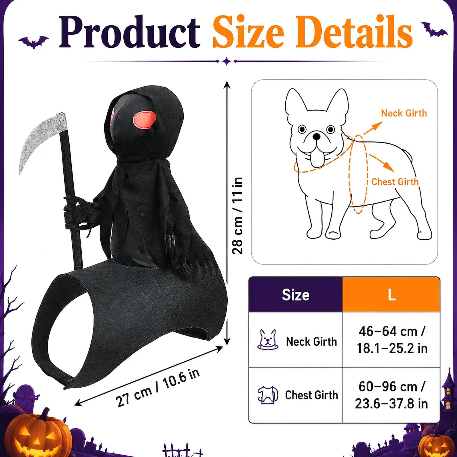 ZoneYan Costume di Halloween da Mietitore o Cavaliere Oscuro per Cani e Gatti - immagine 2