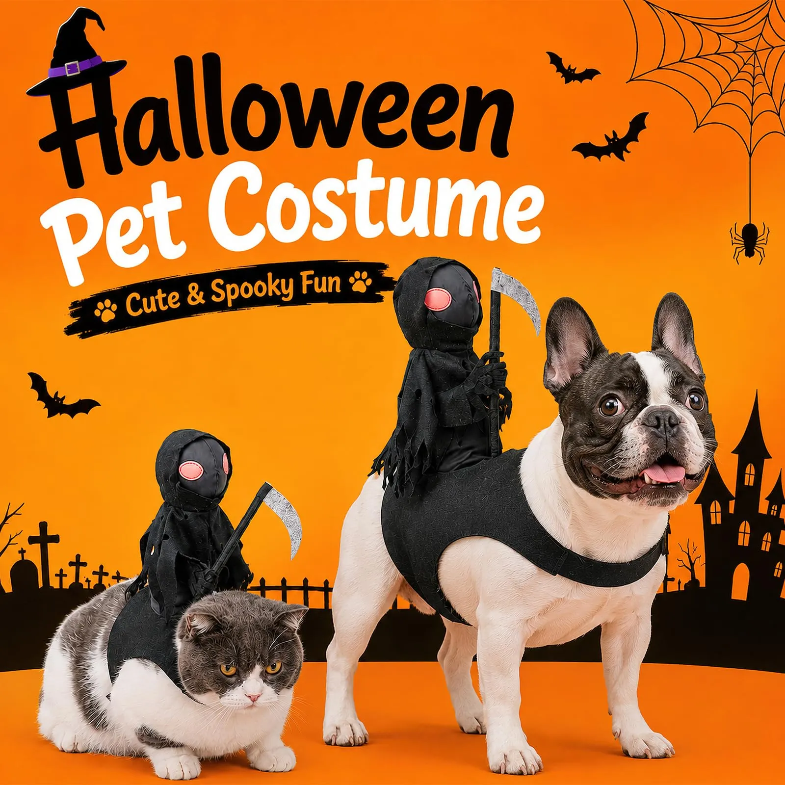 ZoneYan Costume di Halloween da Mietitore o Cavaliere Oscuro per Cani e Gatti - immagine 3
