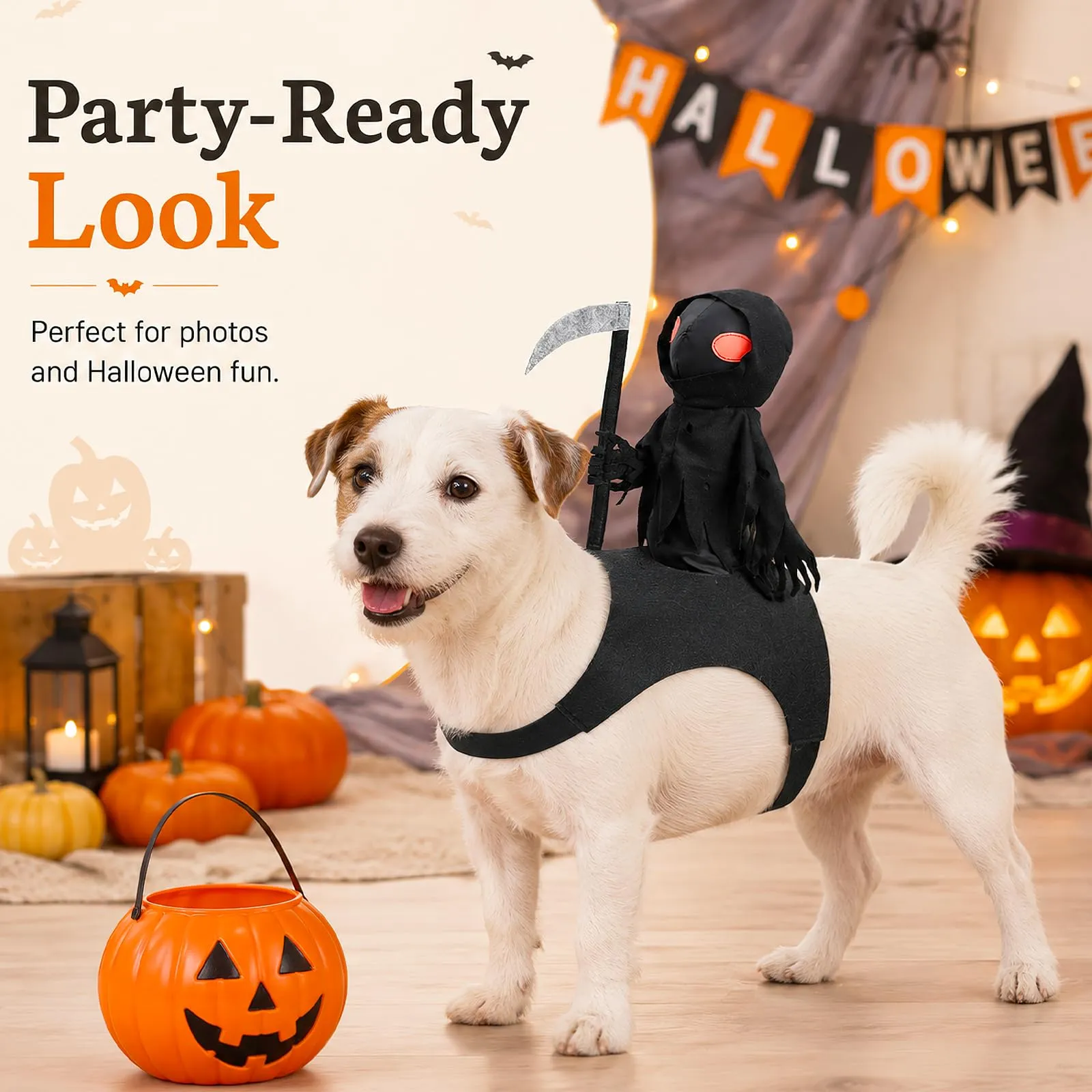ZoneYan Costume di Halloween da Mietitore o Cavaliere Oscuro per Cani e Gatti - immagine 4