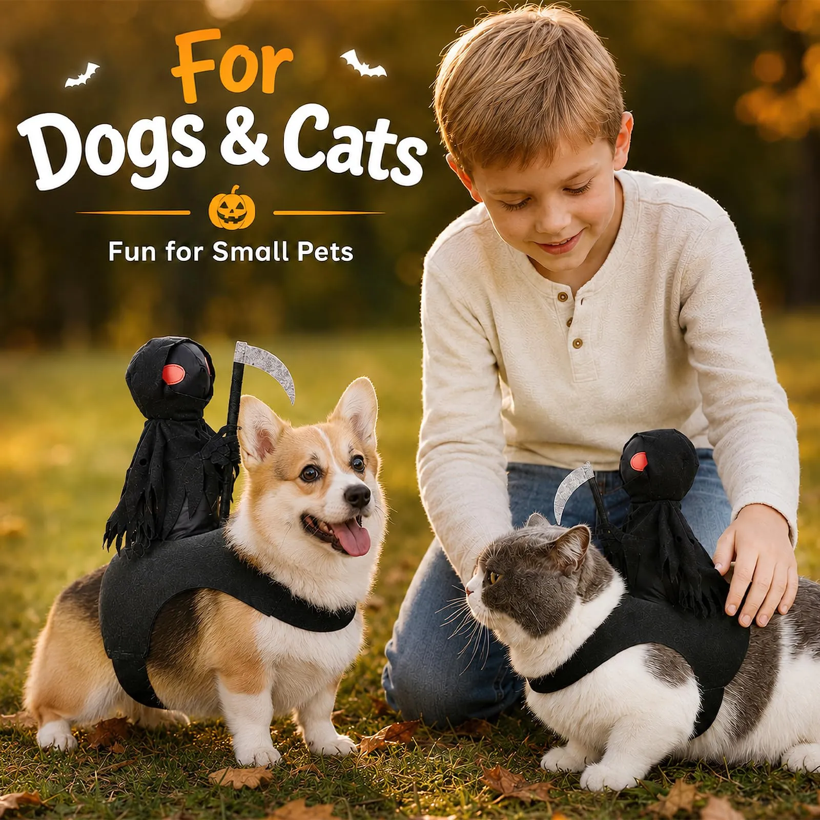 ZoneYan Costume di Halloween da Mietitore o Cavaliere Oscuro per Cani e Gatti - immagine 5