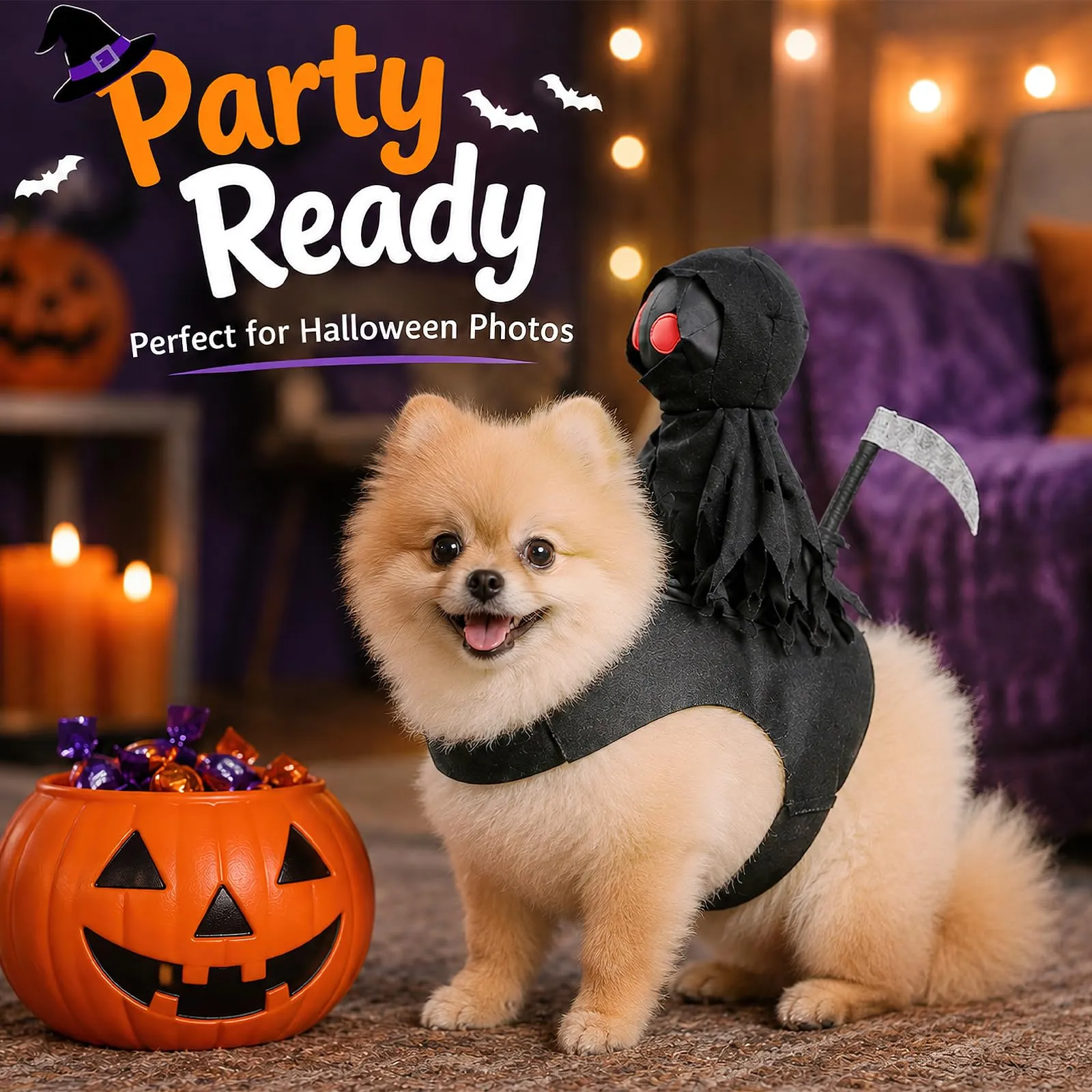 ZoneYan Costume di Halloween da Mietitore o Cavaliere Oscuro per Cani e Gatti - immagine 6